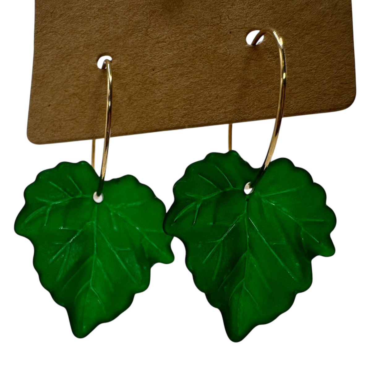 Deep Green Autumn Leaf Charm Earrings