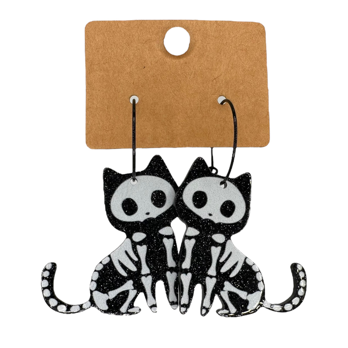 Skeleton cat charm earrings — Rebel Aura handmade jewellery