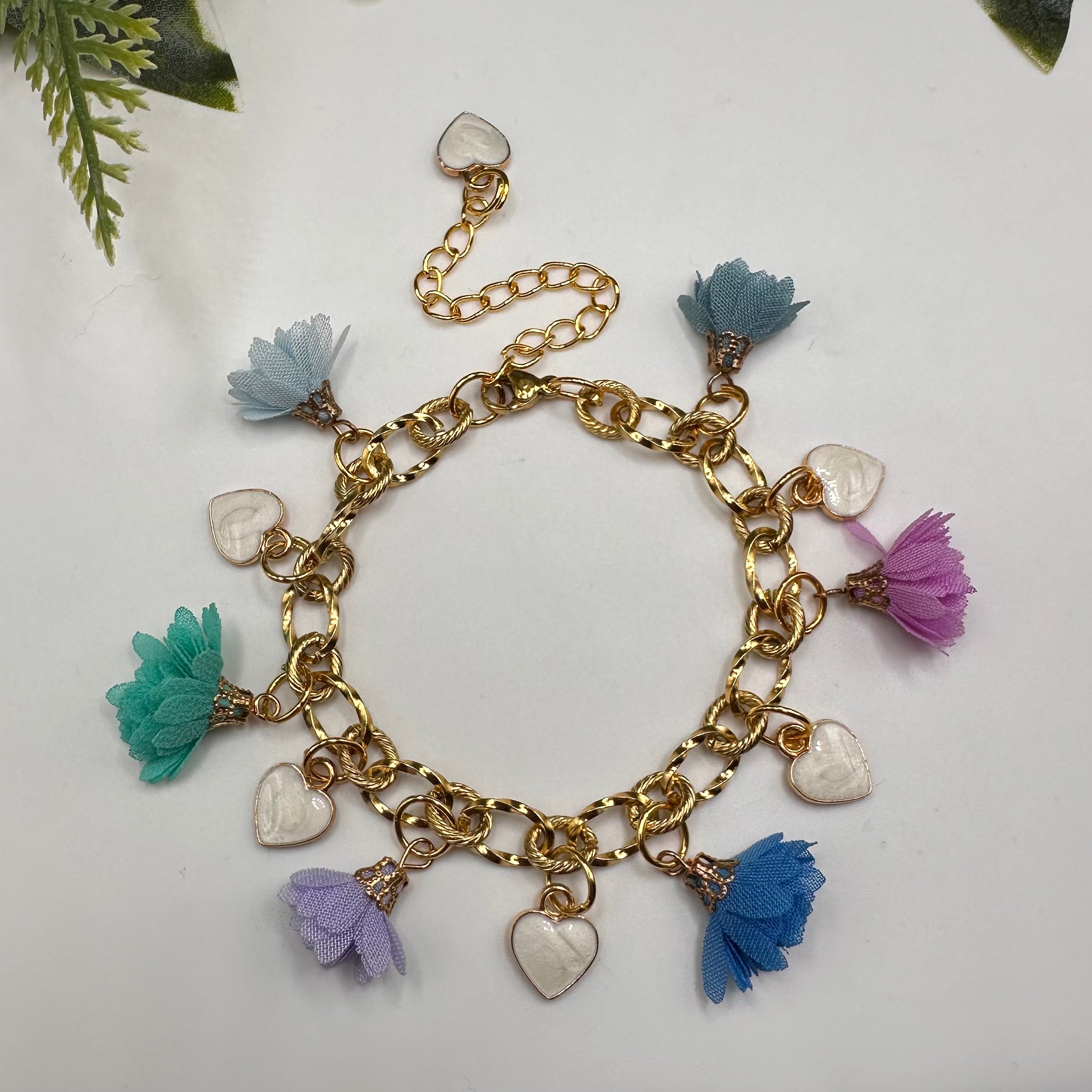 Hearts & Flowers Muted Pastel Charm Bracelet