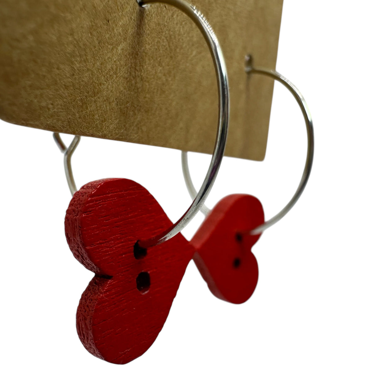 Red Heart Button Charm Earrings