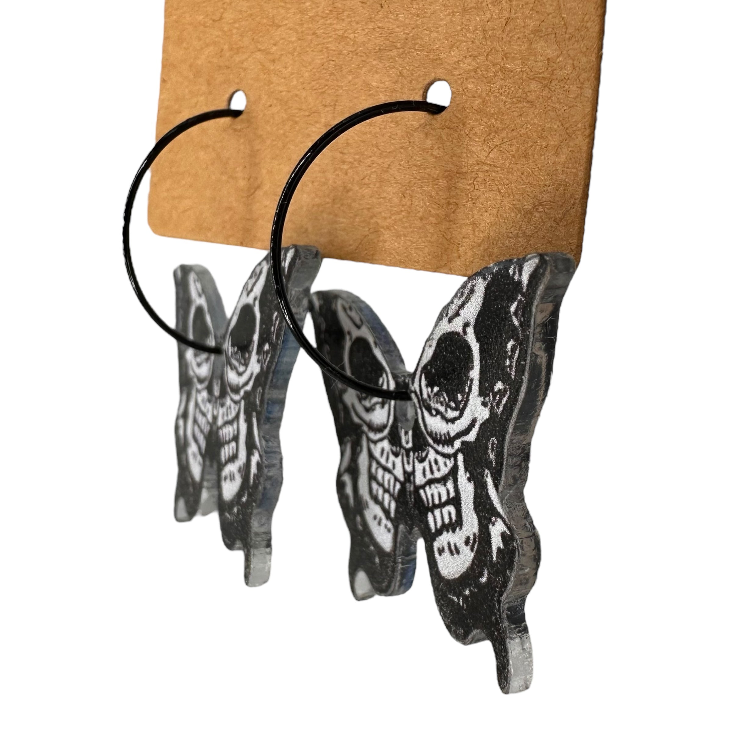 Black & White Death Moth Charm Earrings