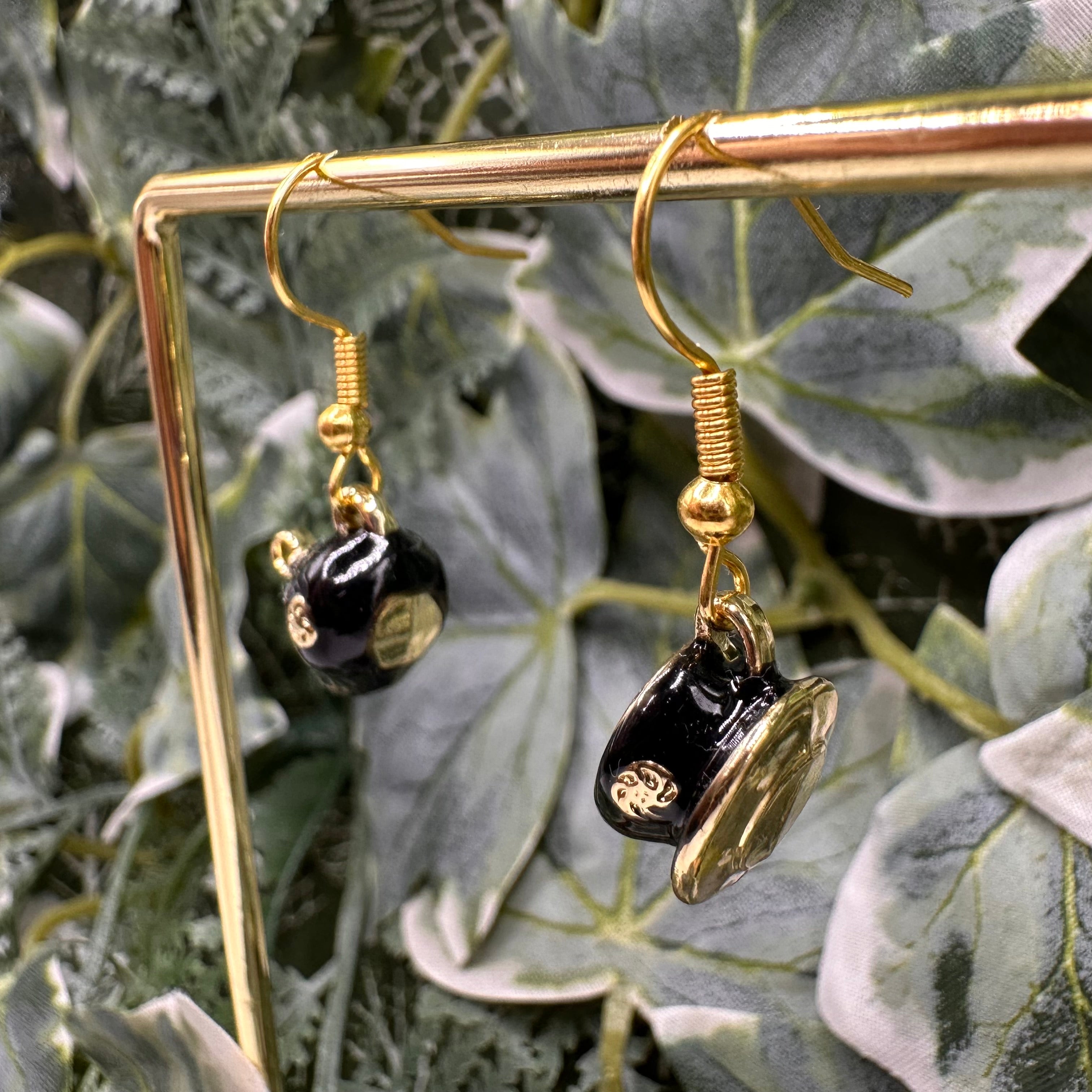 Black Teapot & Teacup Charm Earrings