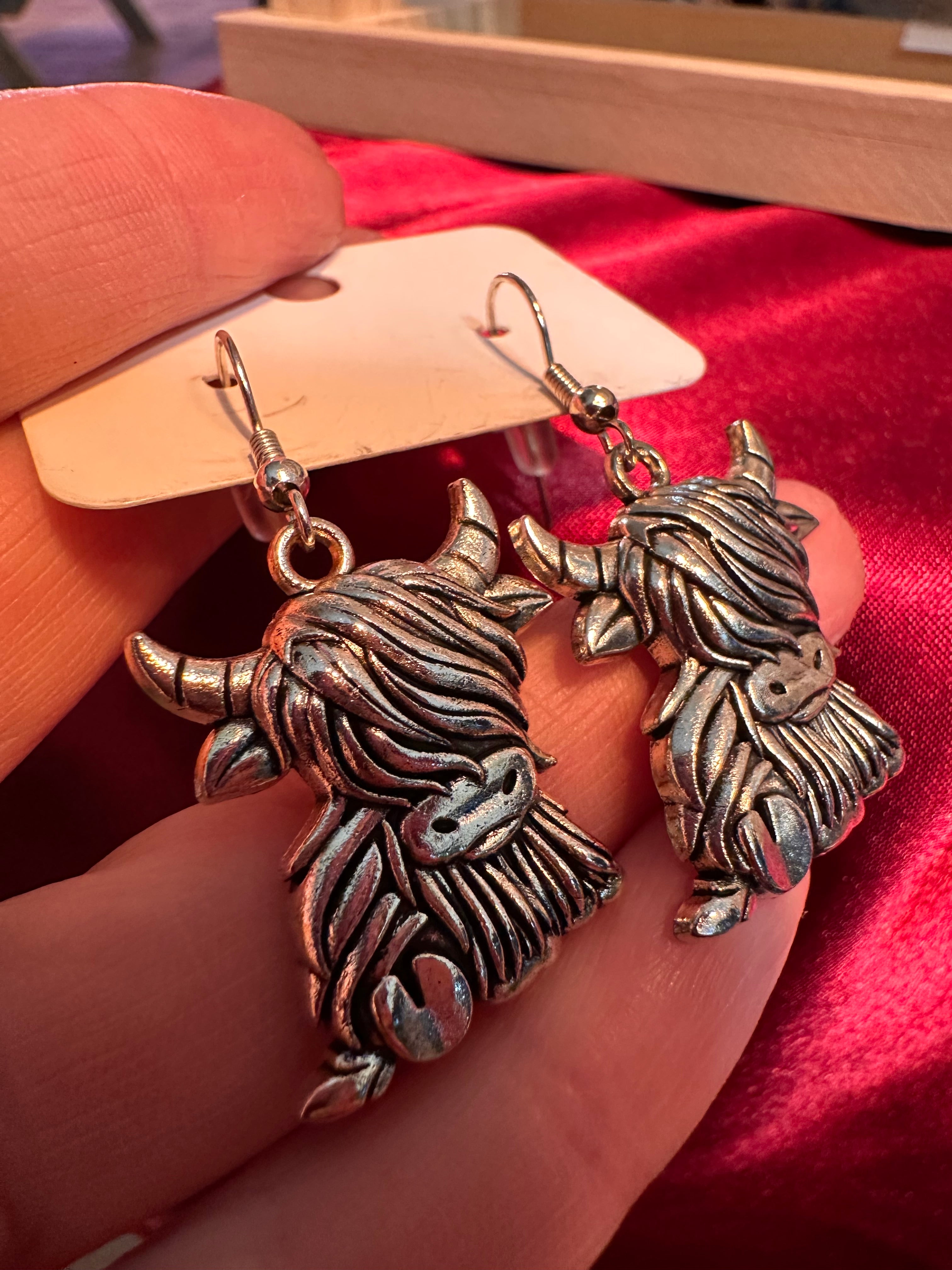 Silver Highland Cow Charm Earrings