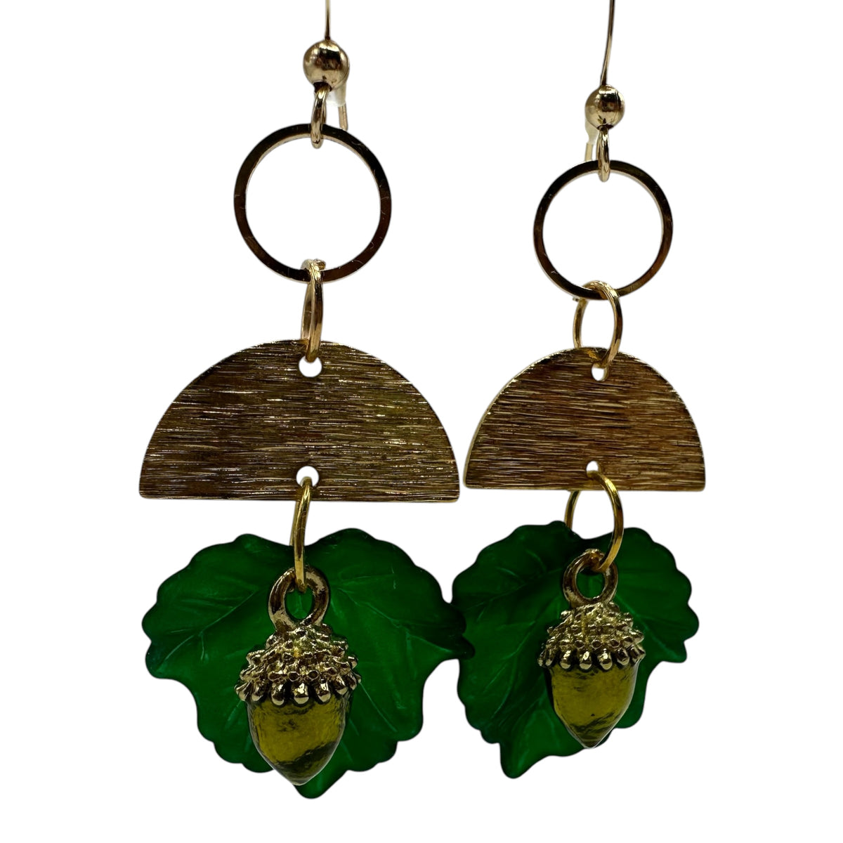 Oak & Ivy Acorn Earrings – champagne gold-tone leaf and acorn charm earrings