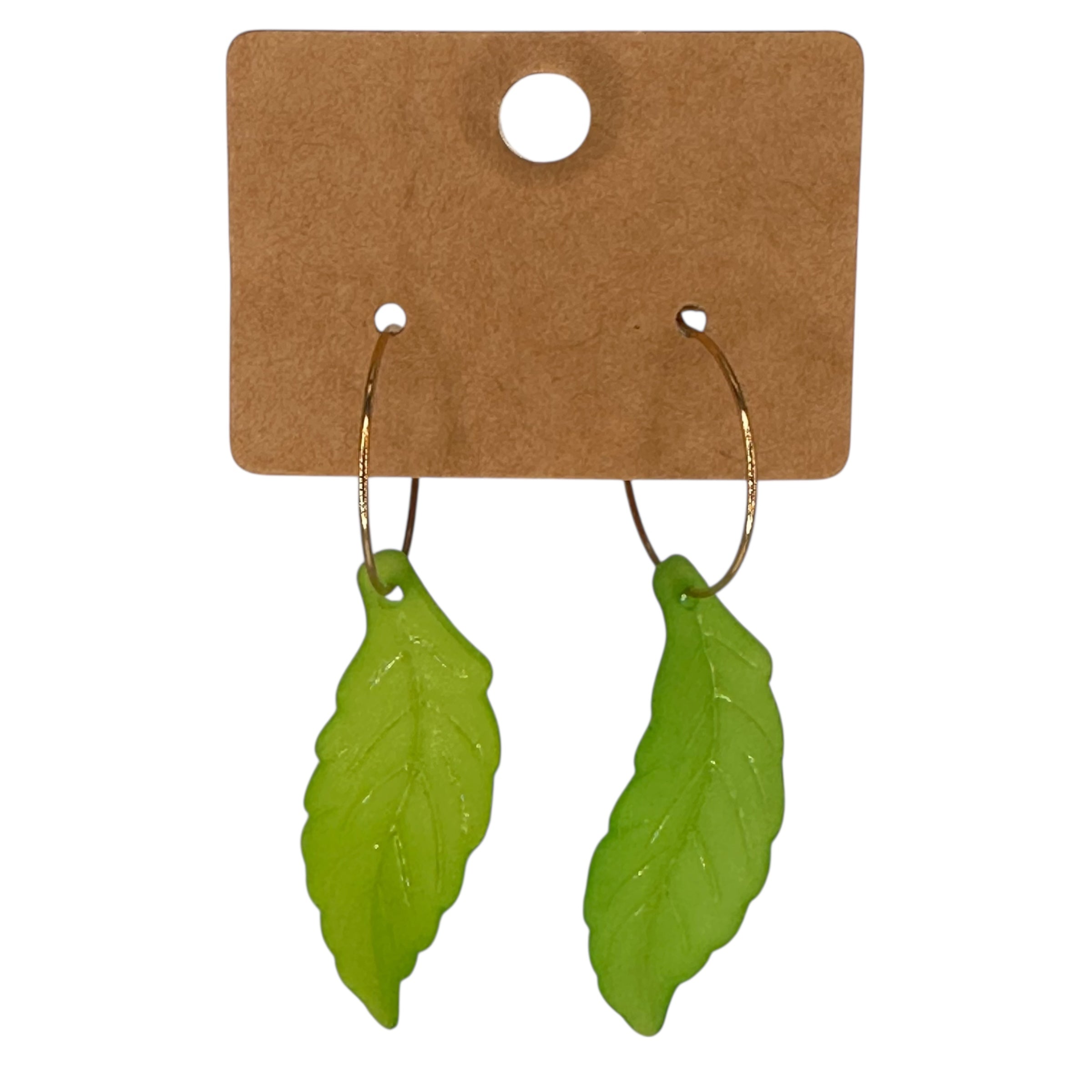 Long Green Leaf Charm Earrings