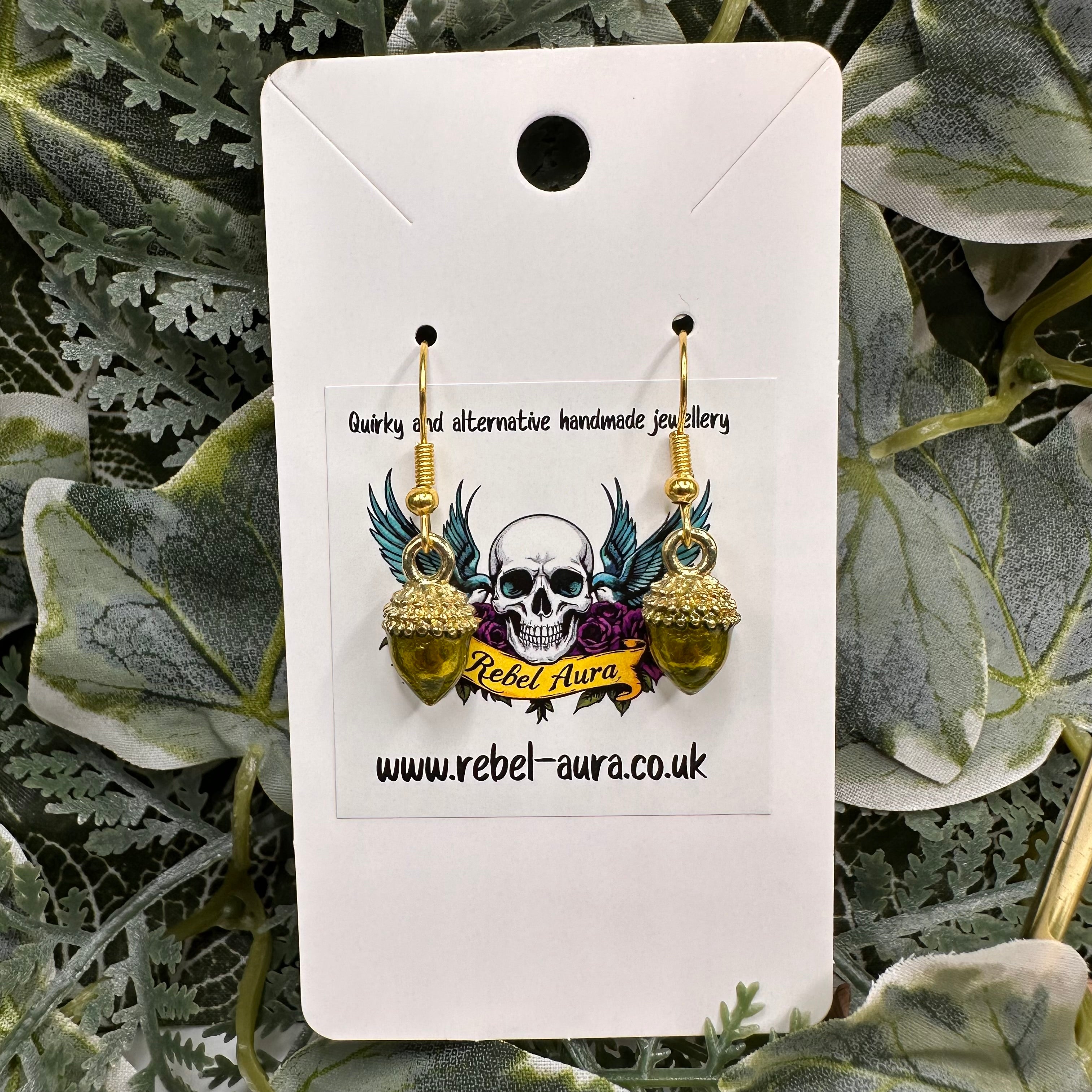 Green Acorn Charm Earrings