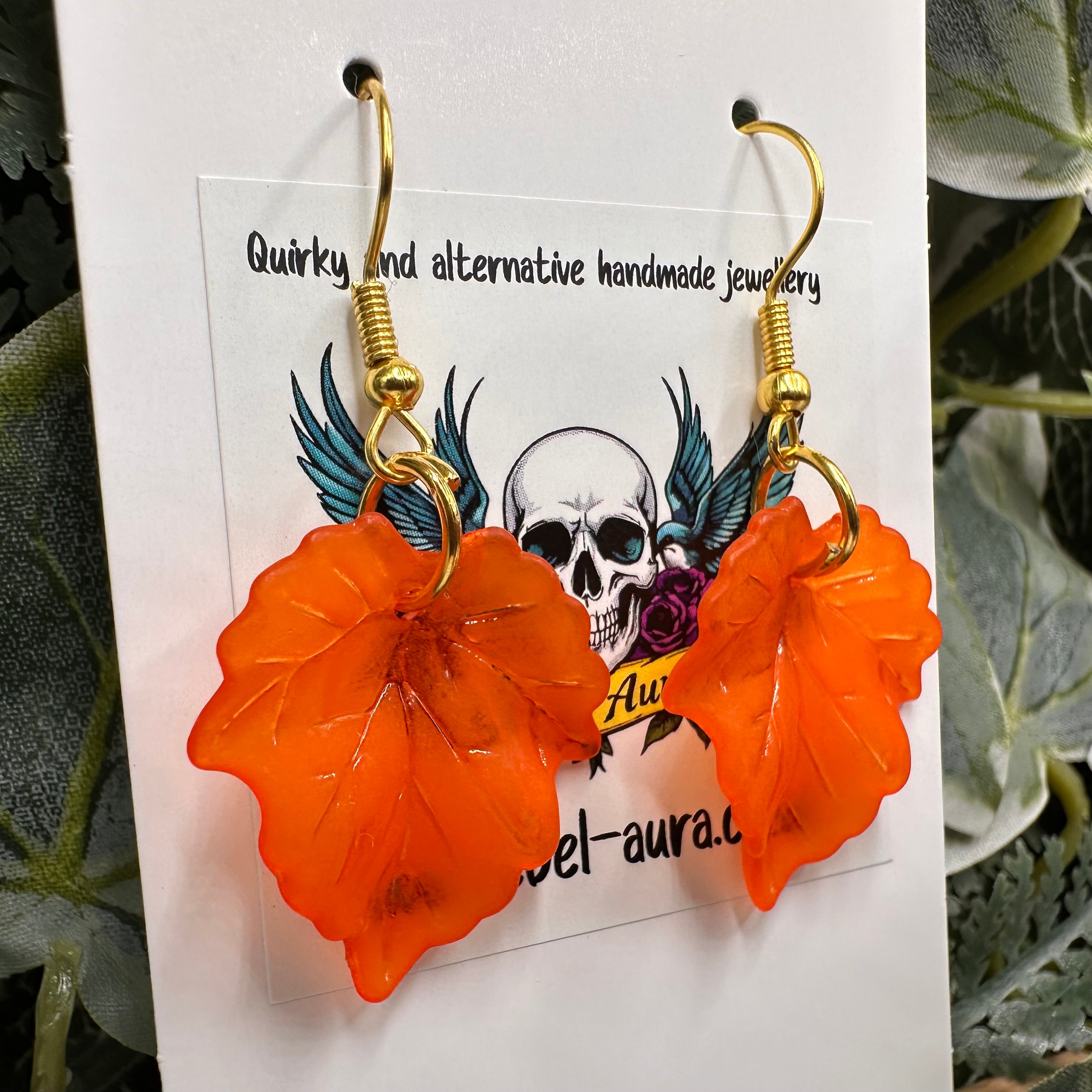 Orange Autumn Leaf Earrings