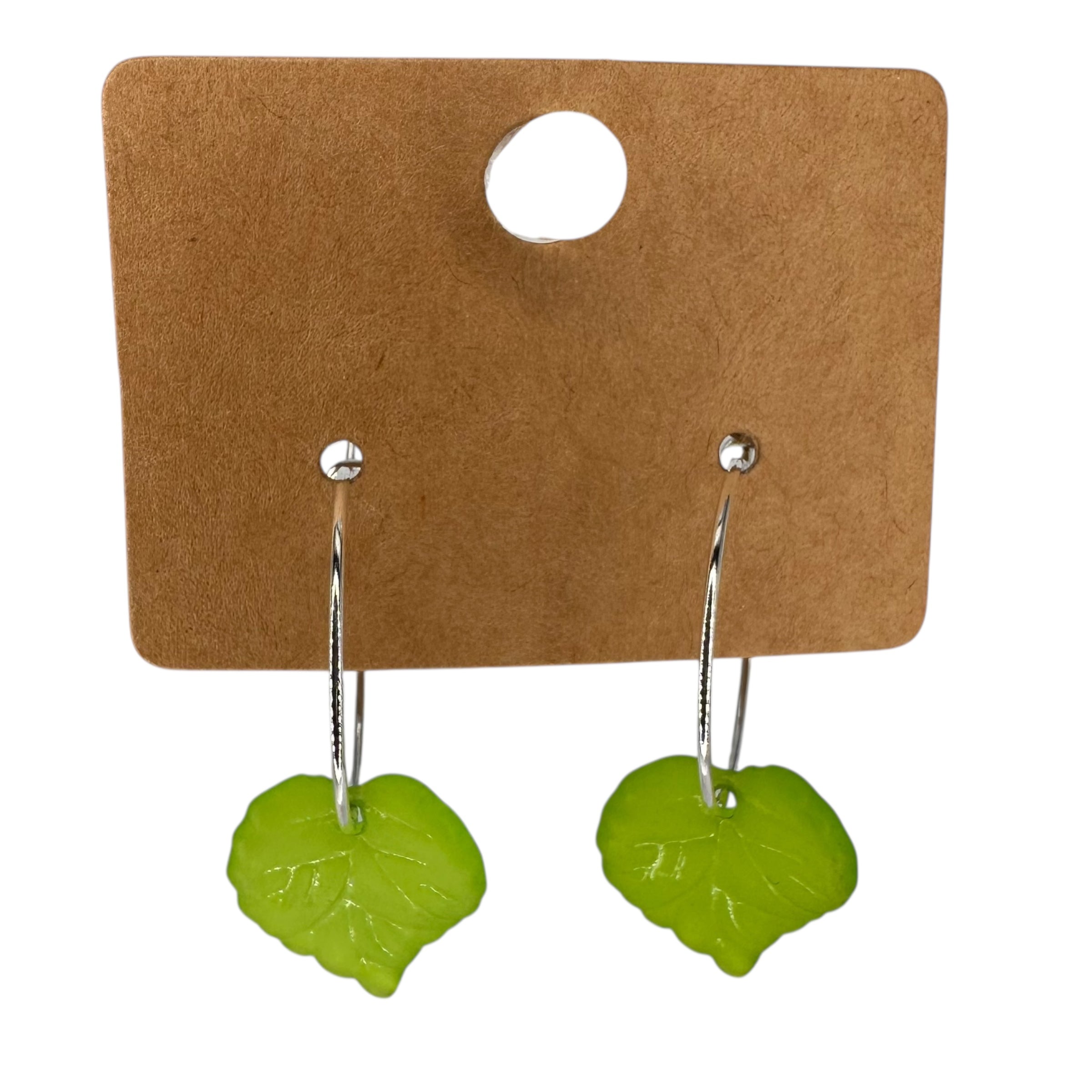 Green Heart Leaves Charm Earrings