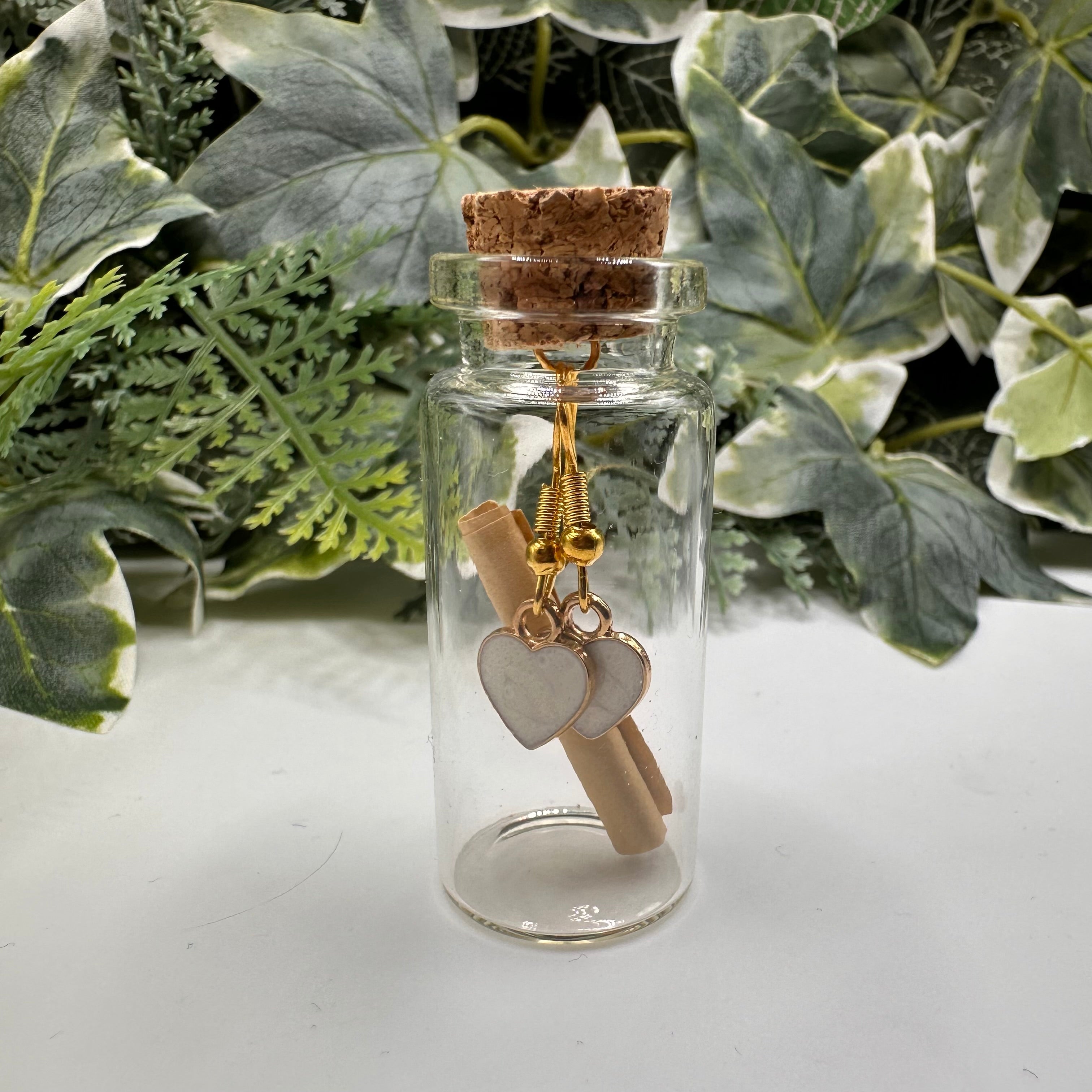 White Heart Bottled Charm Earrings - Gift Boxed