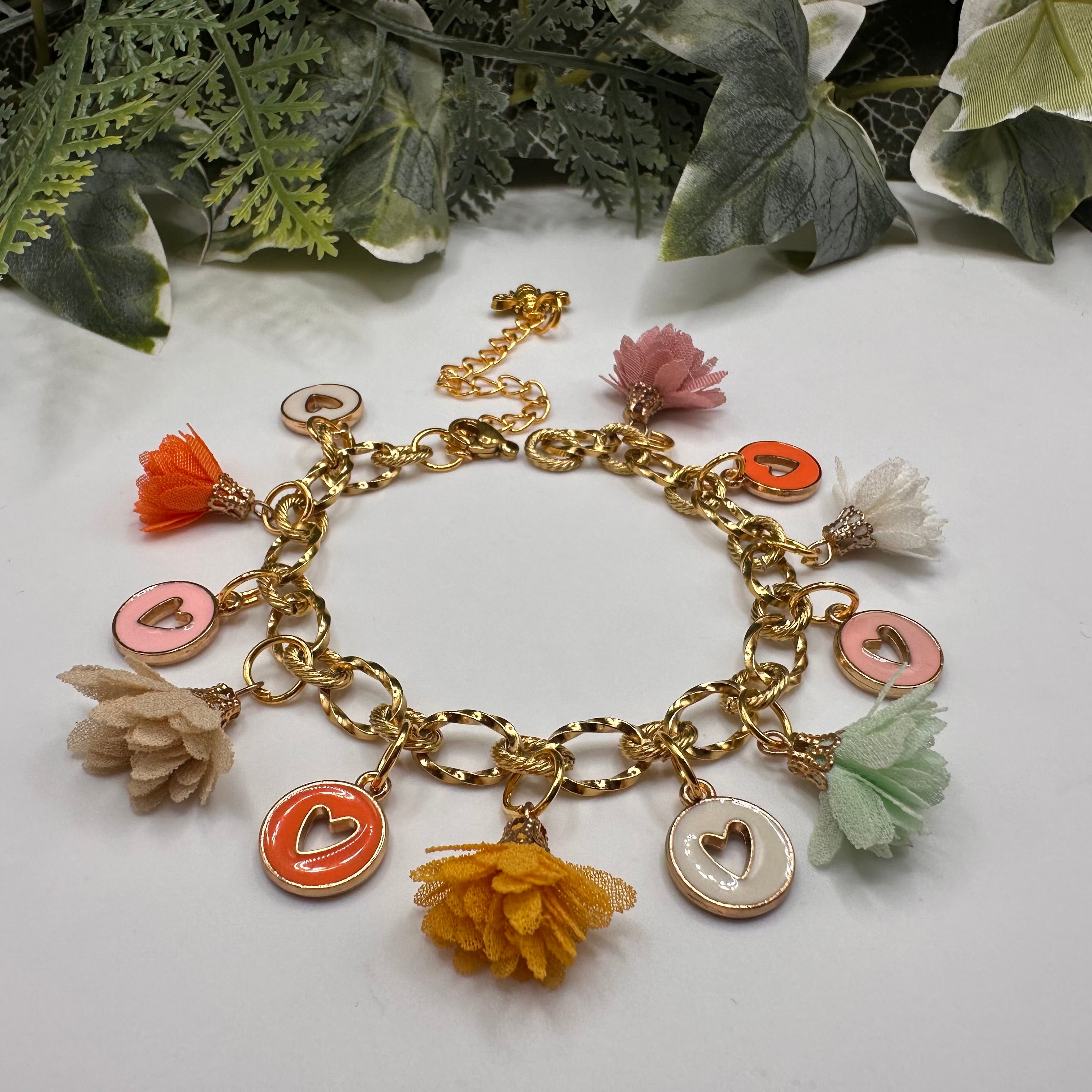 Pastel Boho Flower & Heart Charm Bracelet