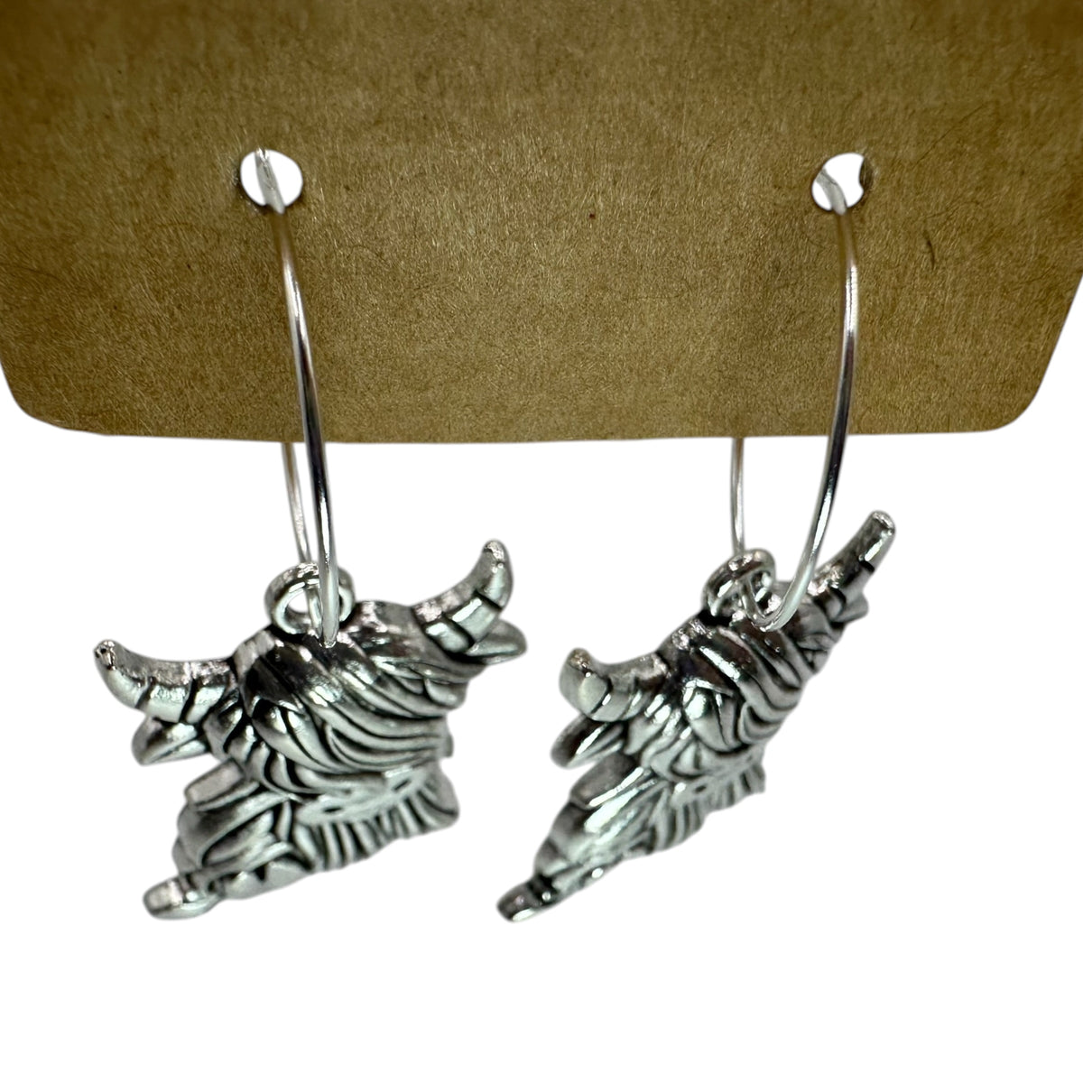 Silver Highland Cow Charm Earrings