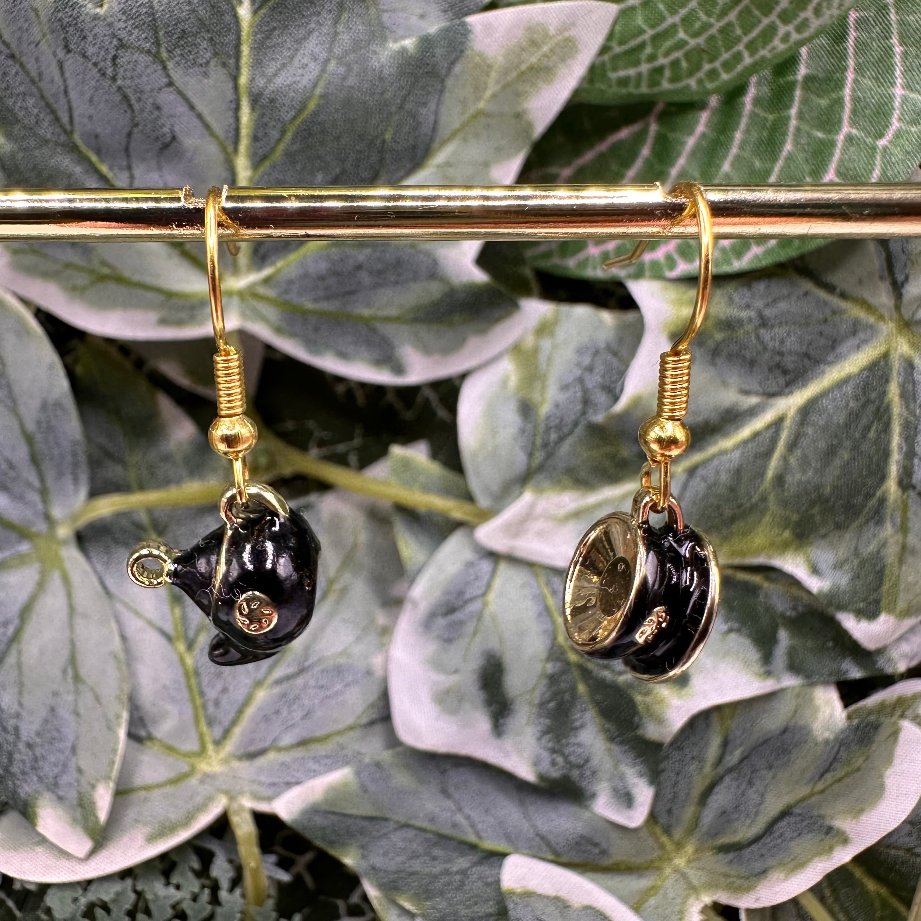 Black Teapot & Teacup Charm Earrings