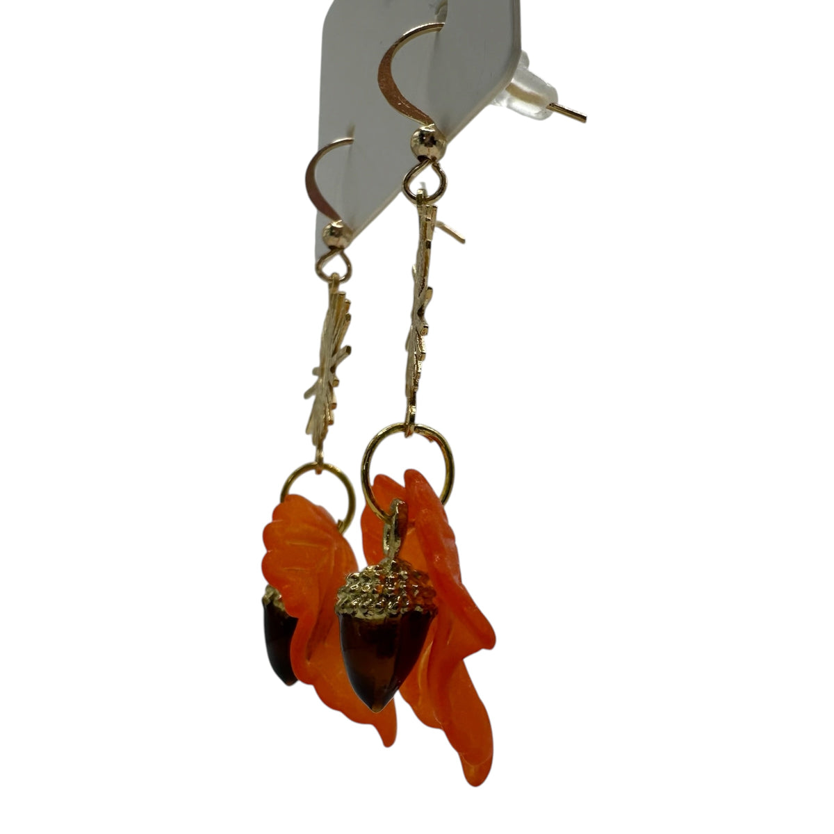 Autumn Sunbeam Acorn Earrings – champagne gold-tone sunburst, leaf and acorn earrings