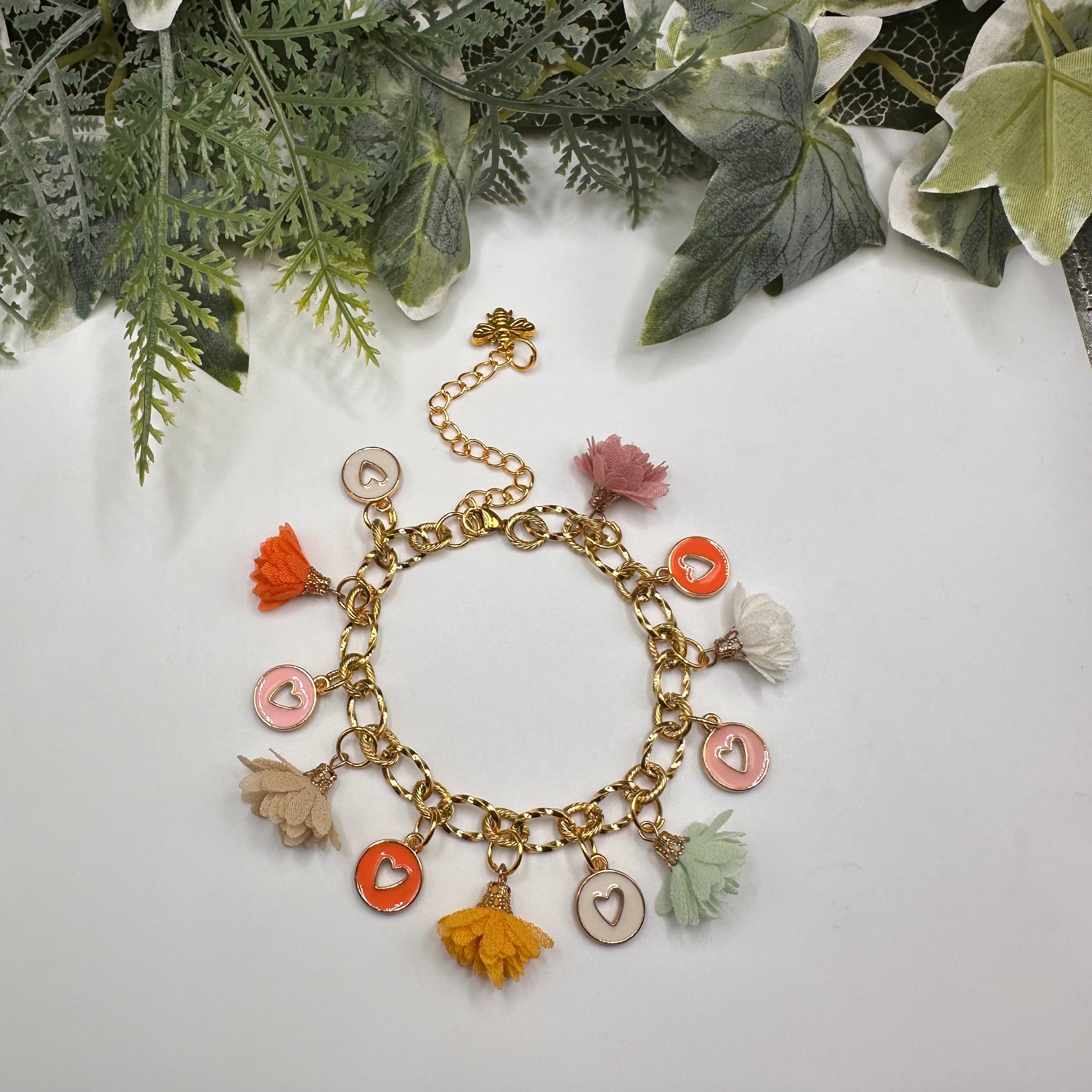 Pastel Boho Flower & Heart Charm Bracelet