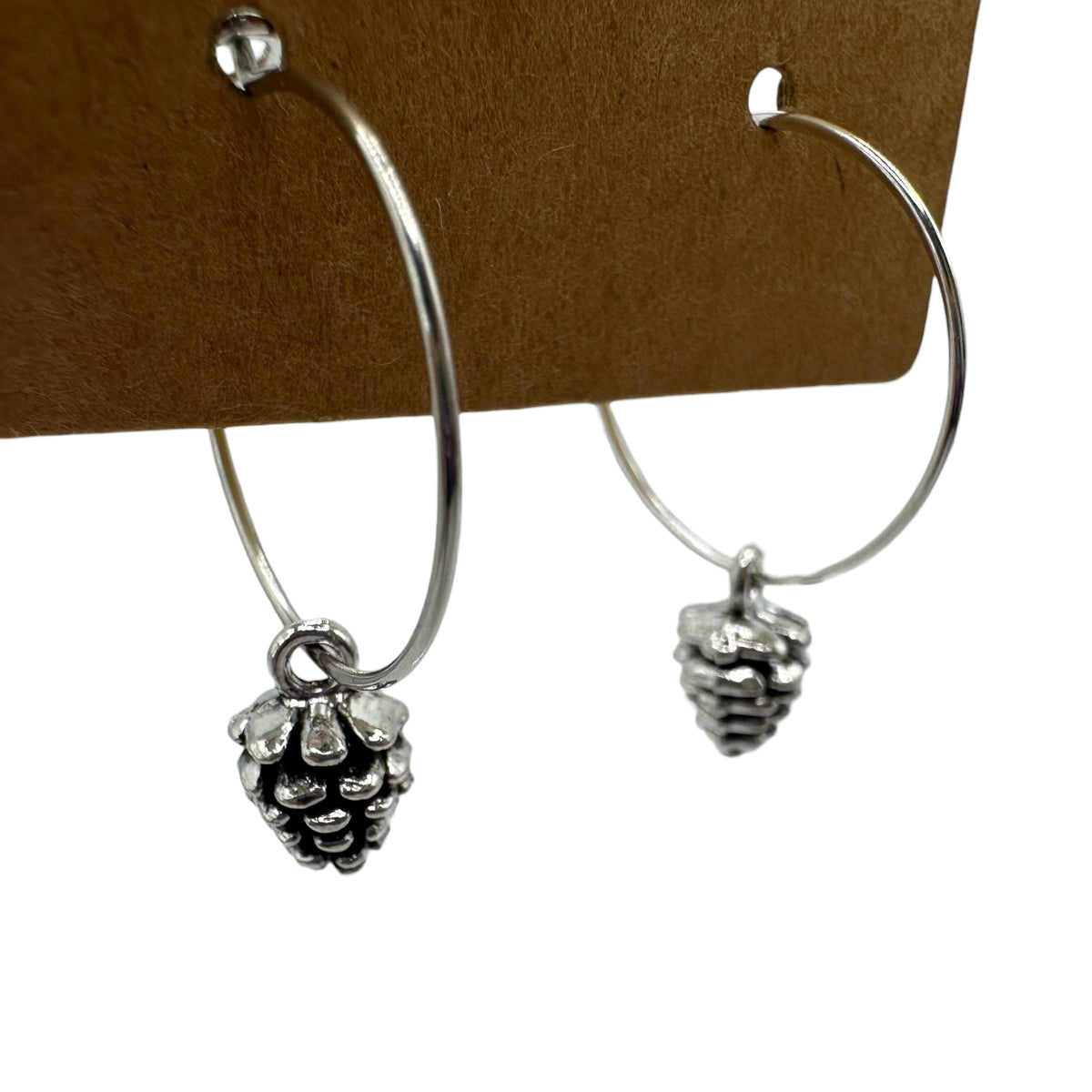 Silver Pinecone Charm Earrings