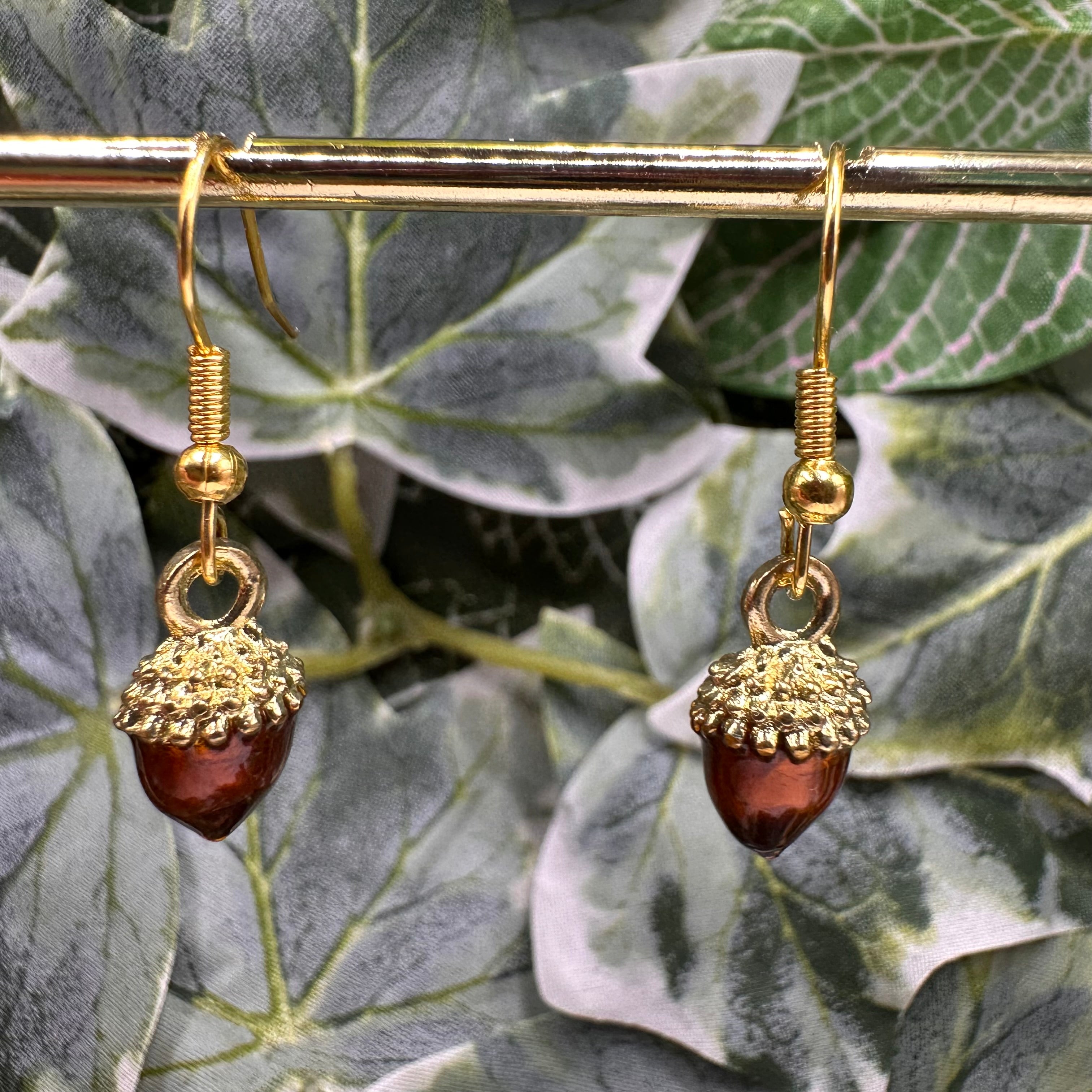 Brown Acorn Charm Earrings
