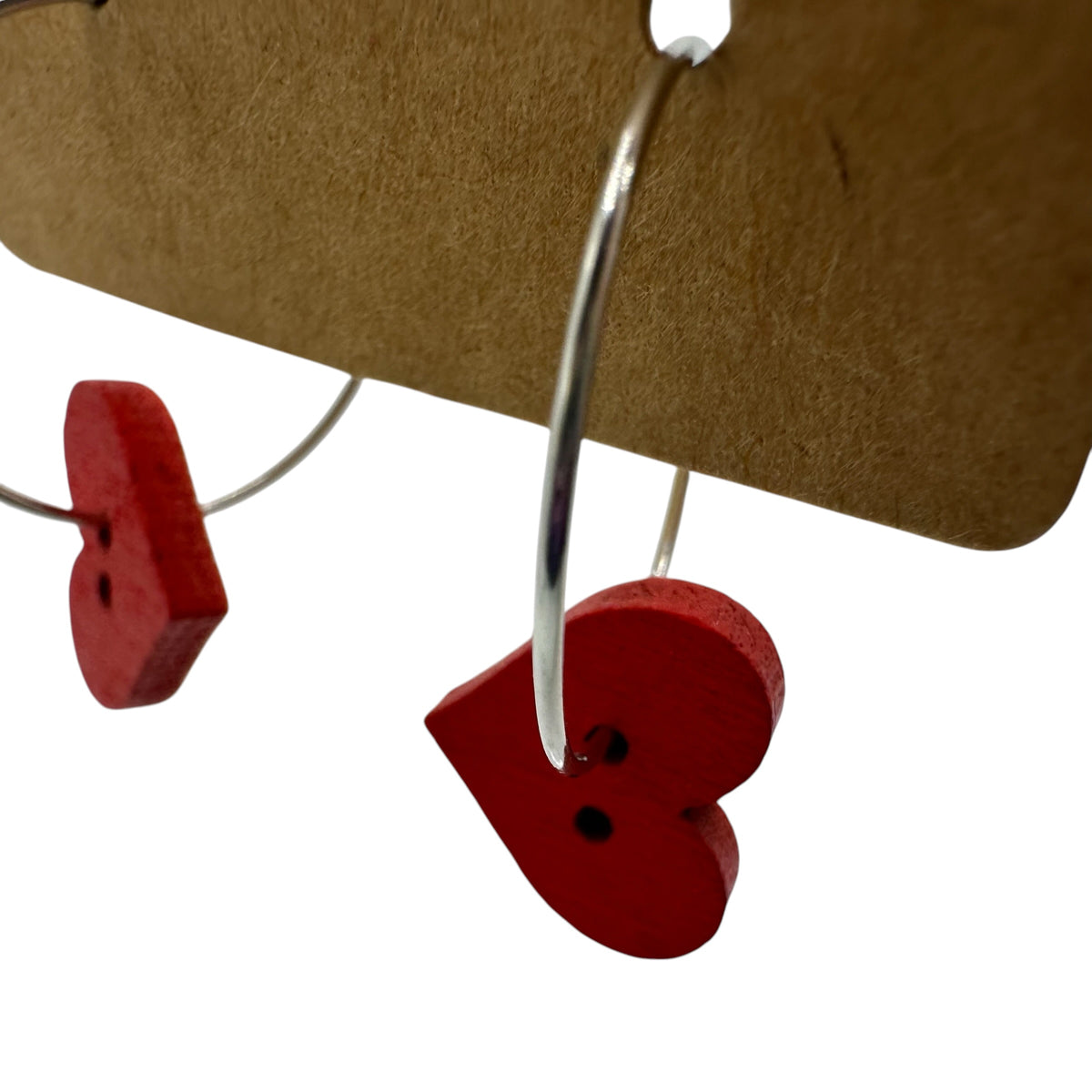 Red Heart Button Charm Earrings