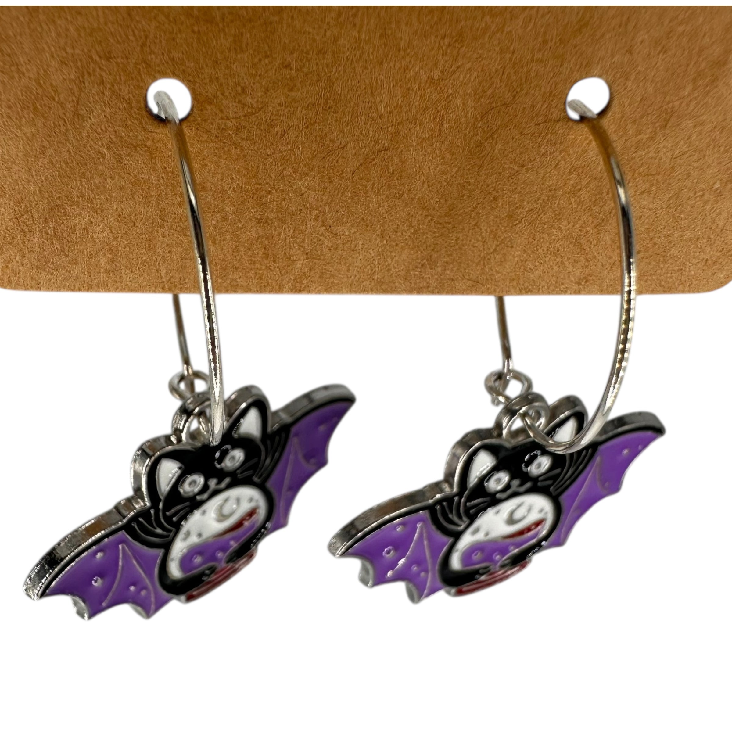 Purple & Black Bat Charm Earrings