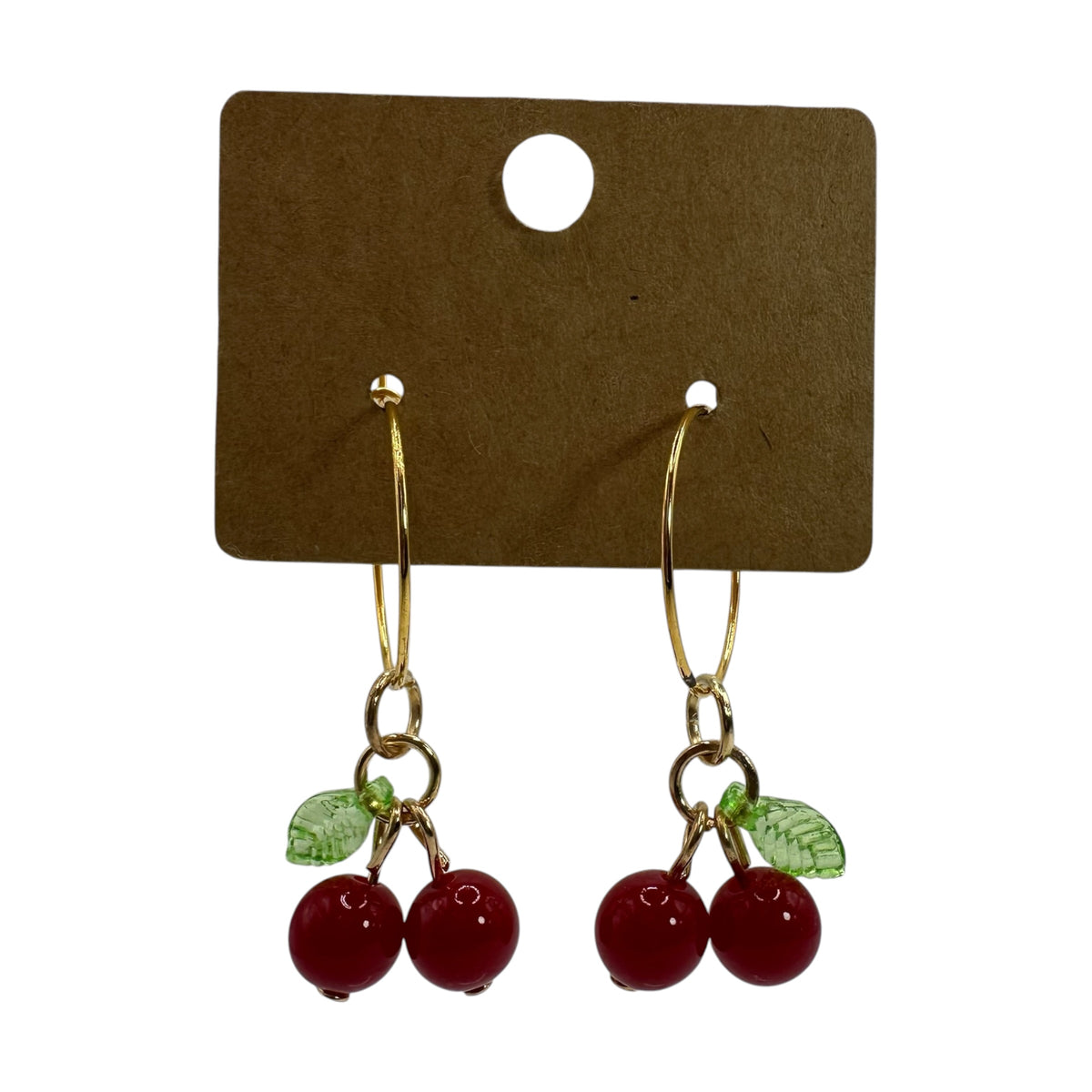 Dark Red Cherry Bead Charm Earrings