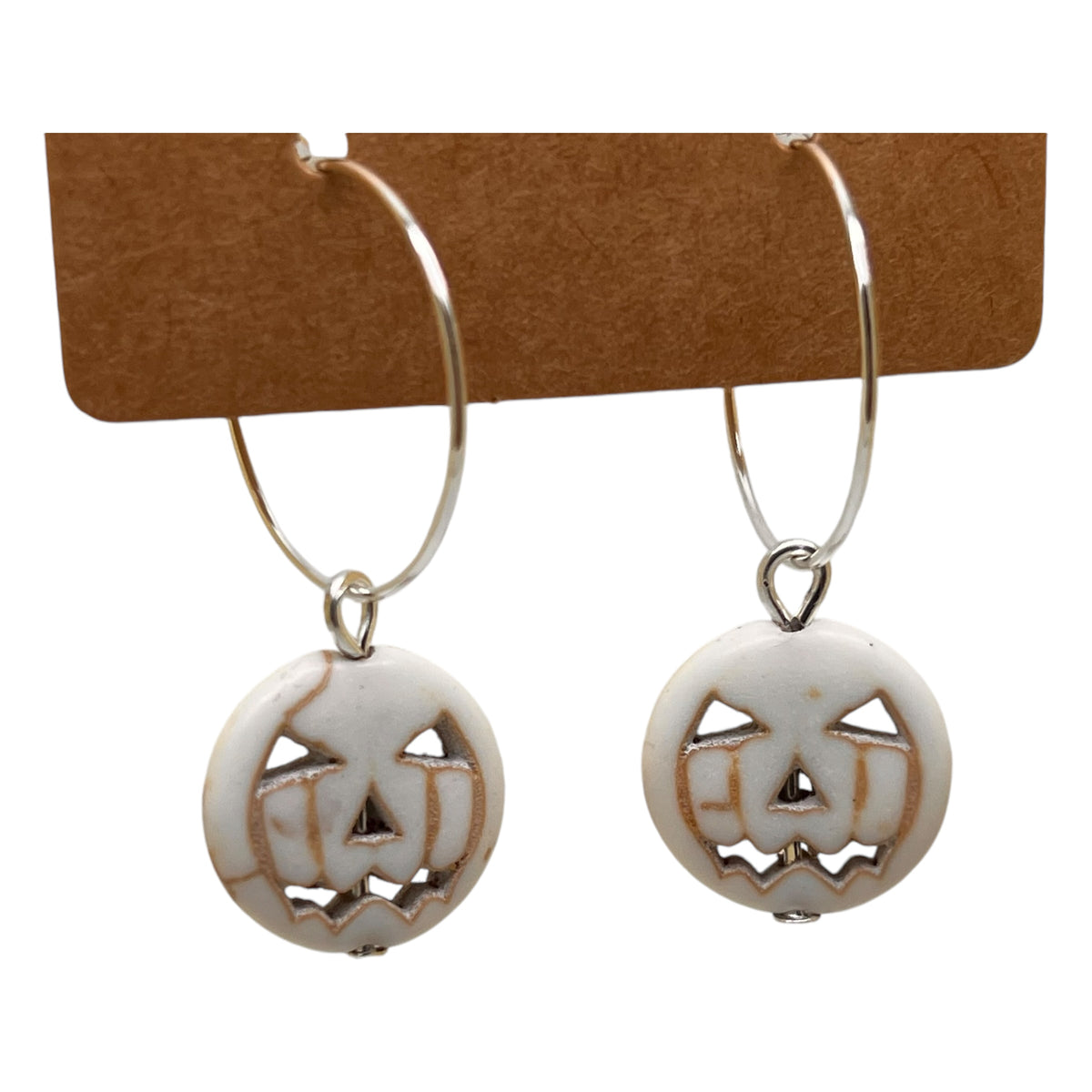 White spooky pumpkin Halloween charm earrings — Rebel Aura handmade jewellery