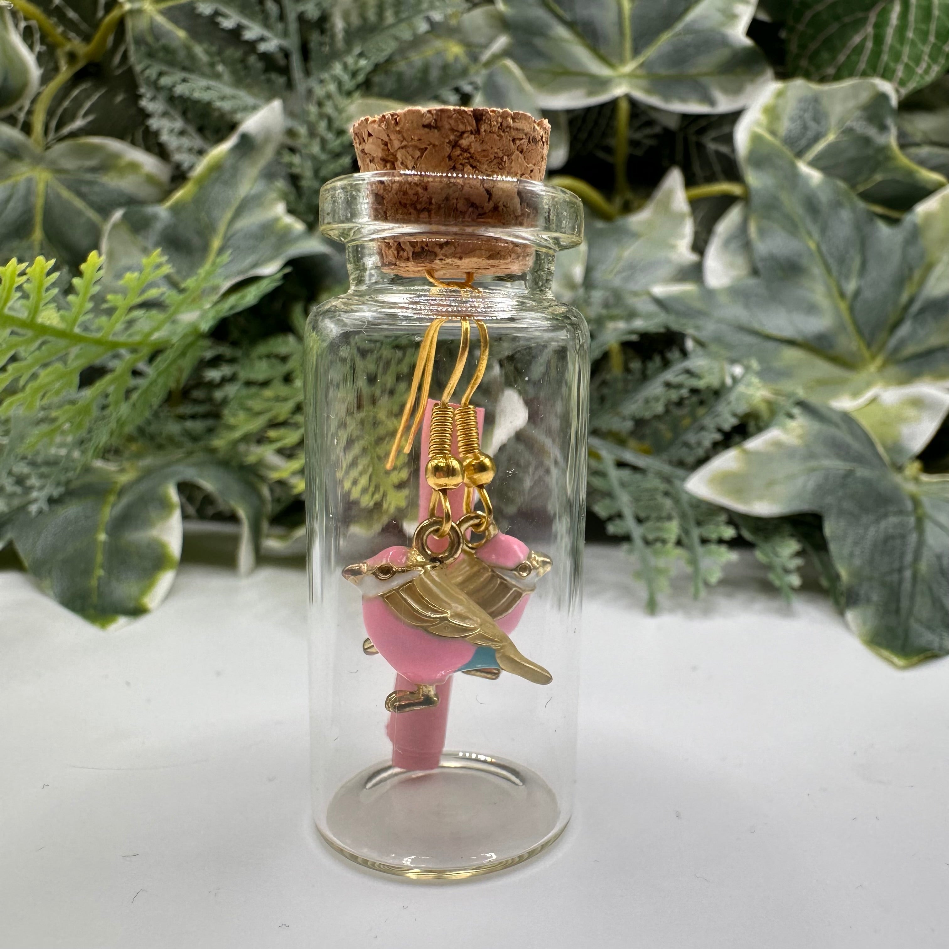 Light Pink Bird Bottled Charm Earrings - Gift Boxed
