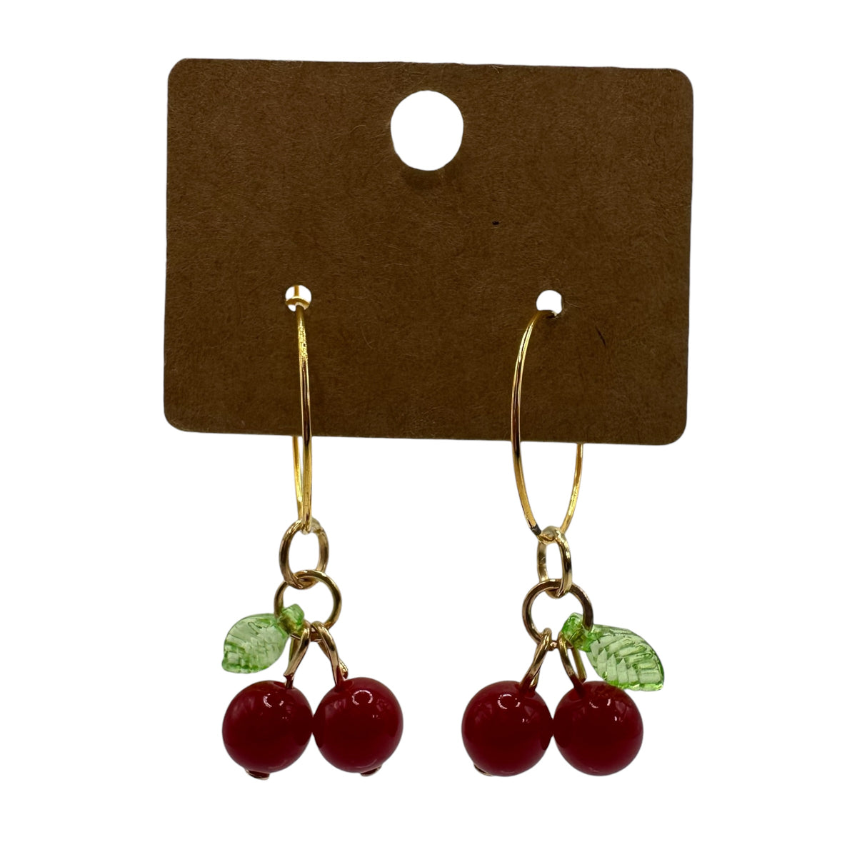 Dark Red Cherry Bead Charm Earrings