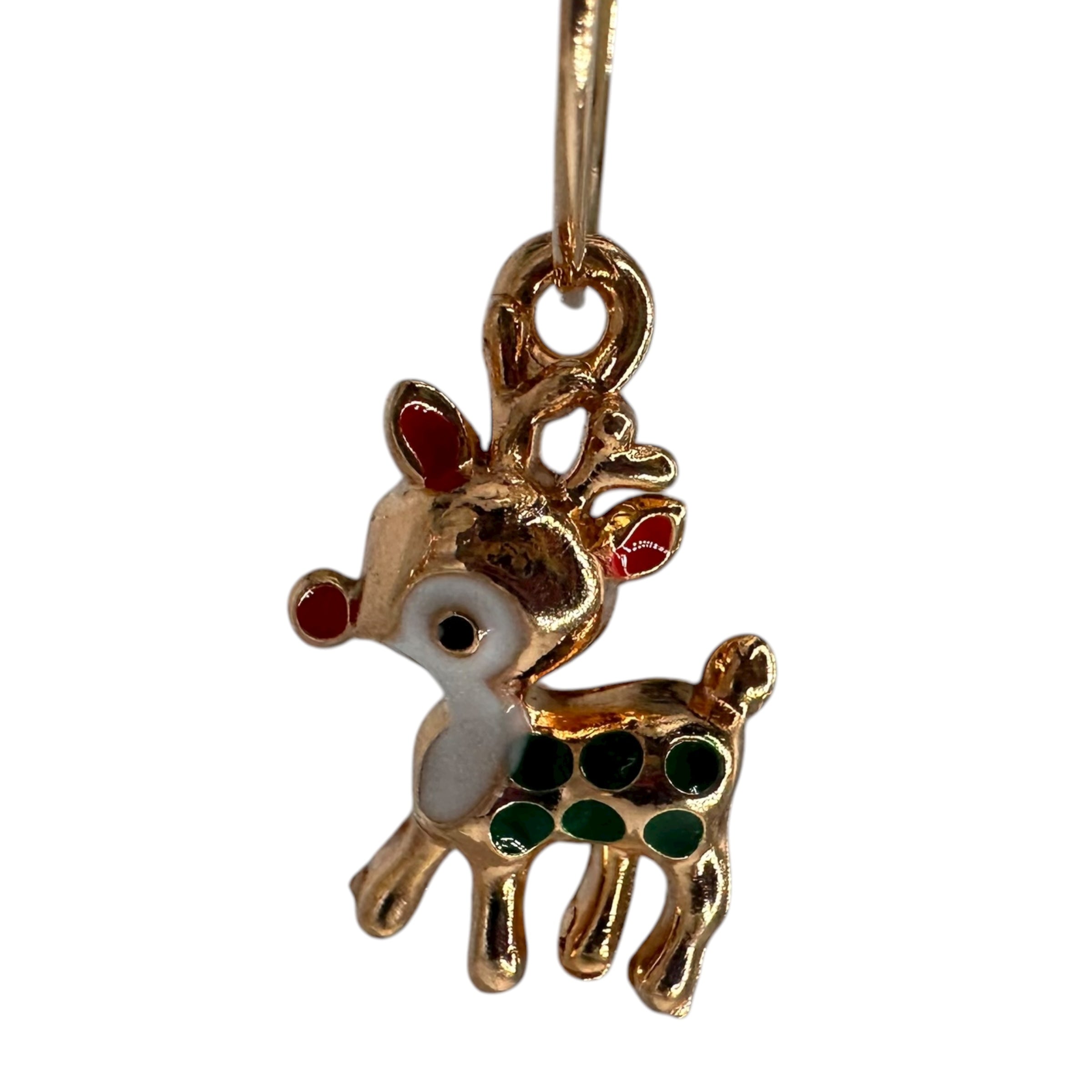 Tiny Gold Rudolph Charm Earrings