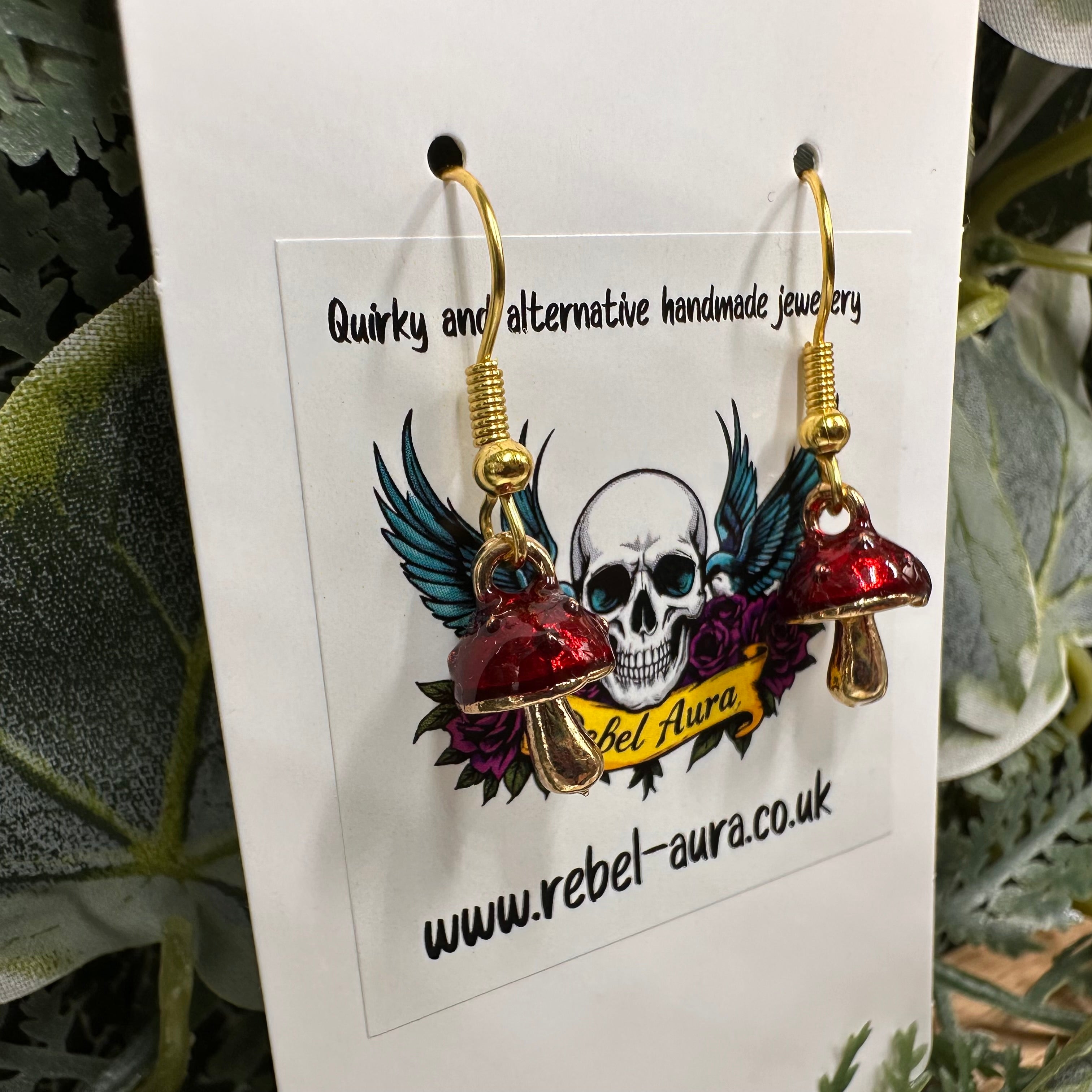 Red Toadstool Charm Earrings