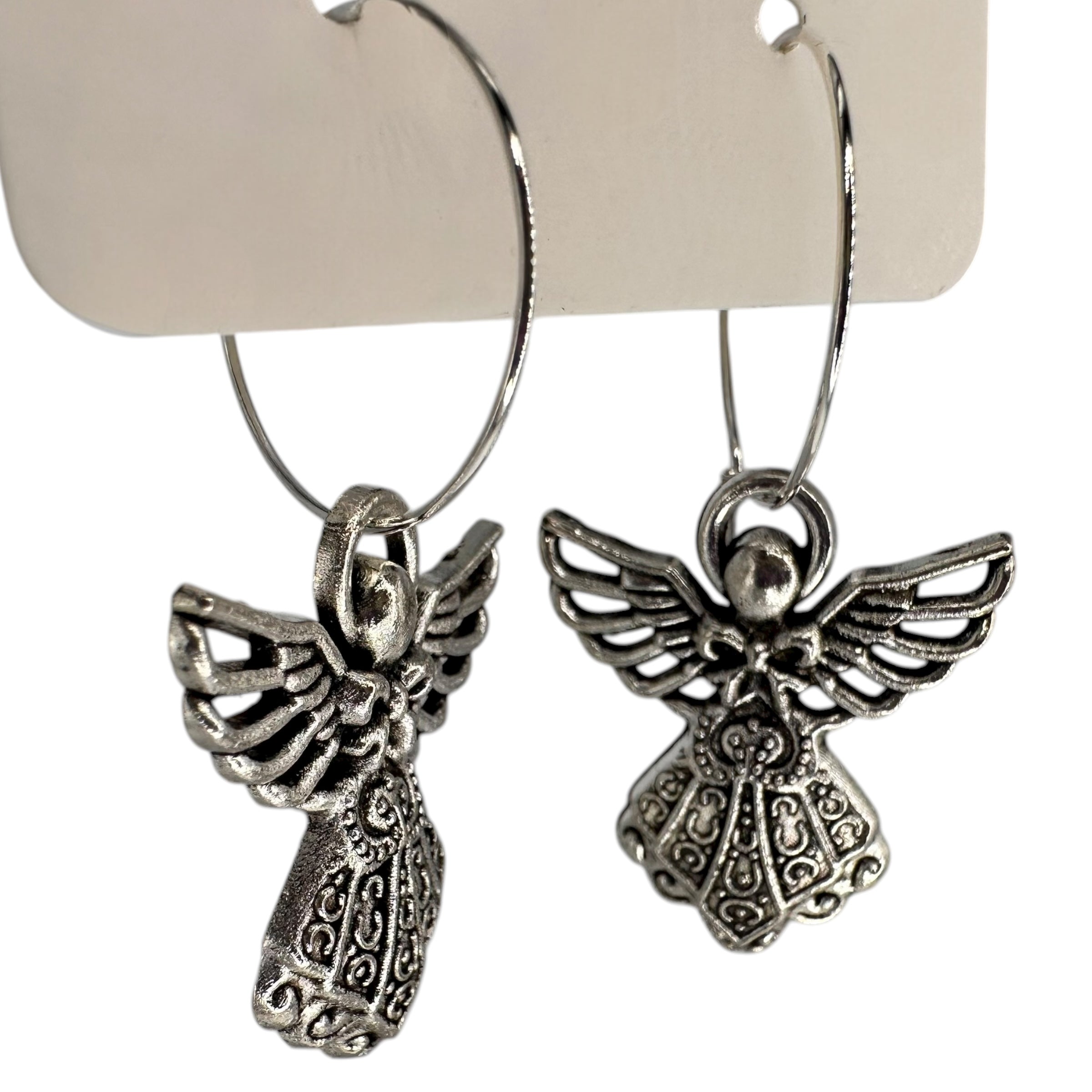 Silver Angel Charm Earrings