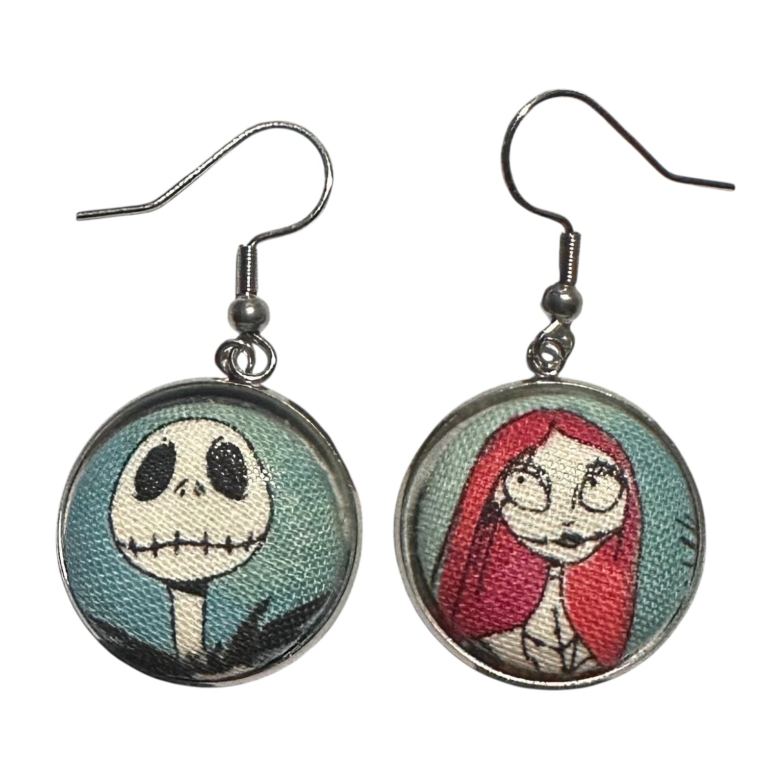 Jack & Sally Nightmare Before Christmas Small Dangly Button Earrings