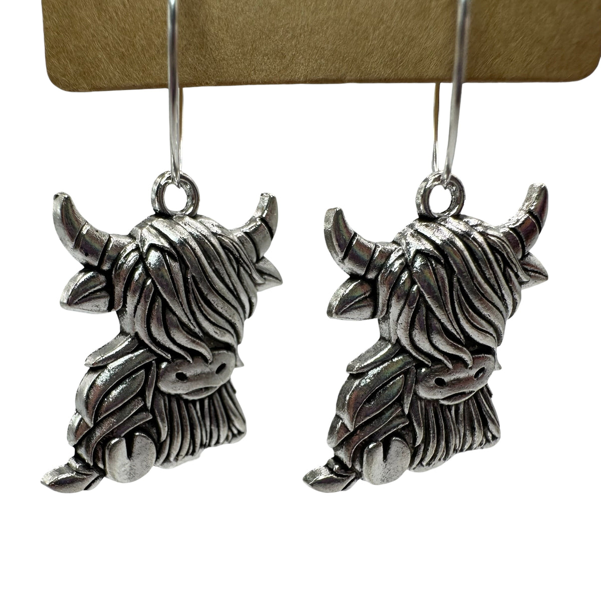 Silver Highland Cow Charm Earrings