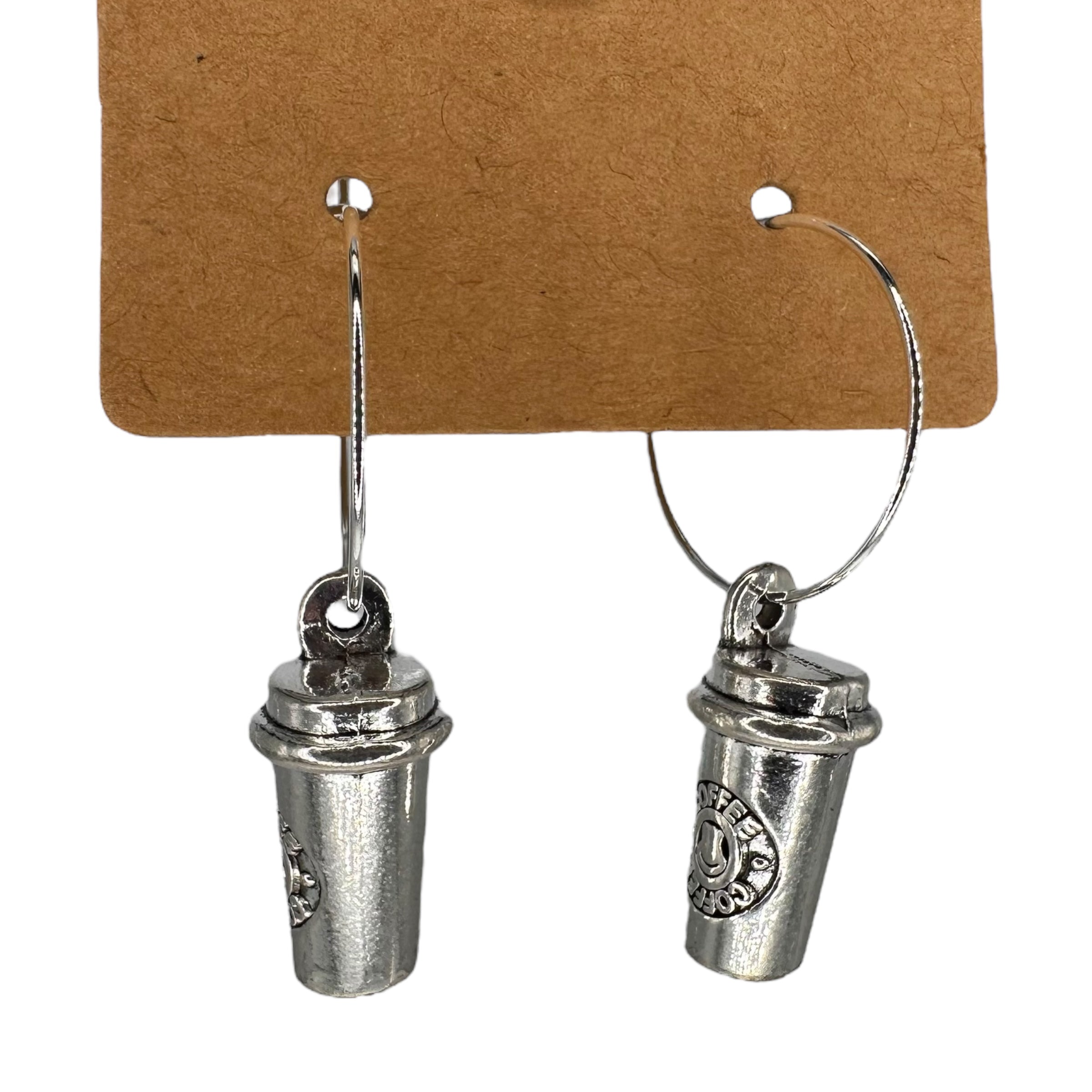 Silver Coffee Cup Charm Earrings