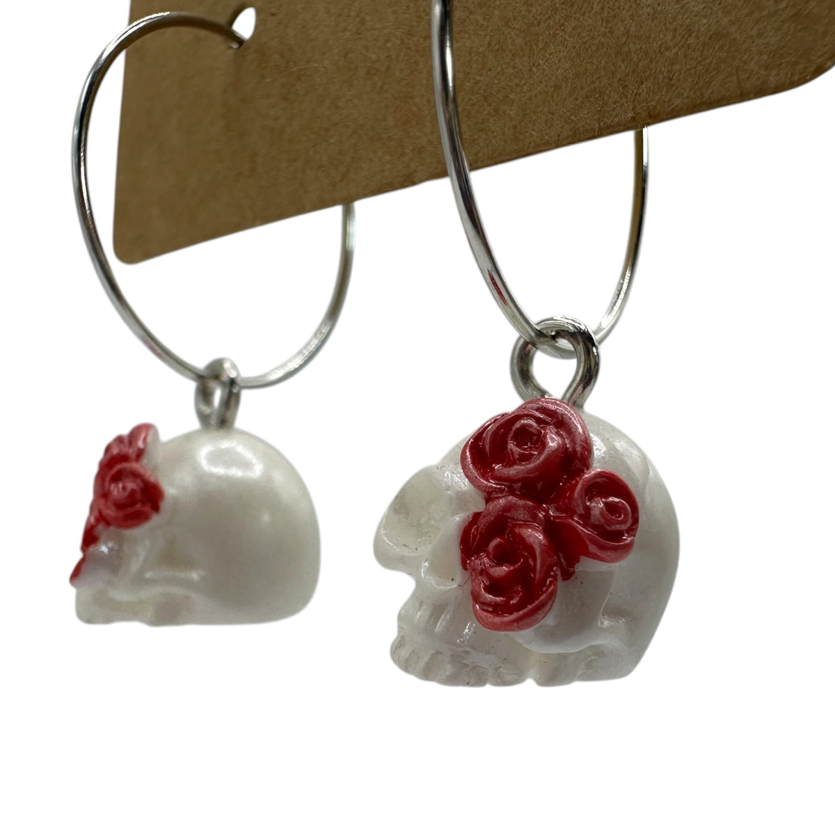 Pearl-White Rose Skull Charm Earrings