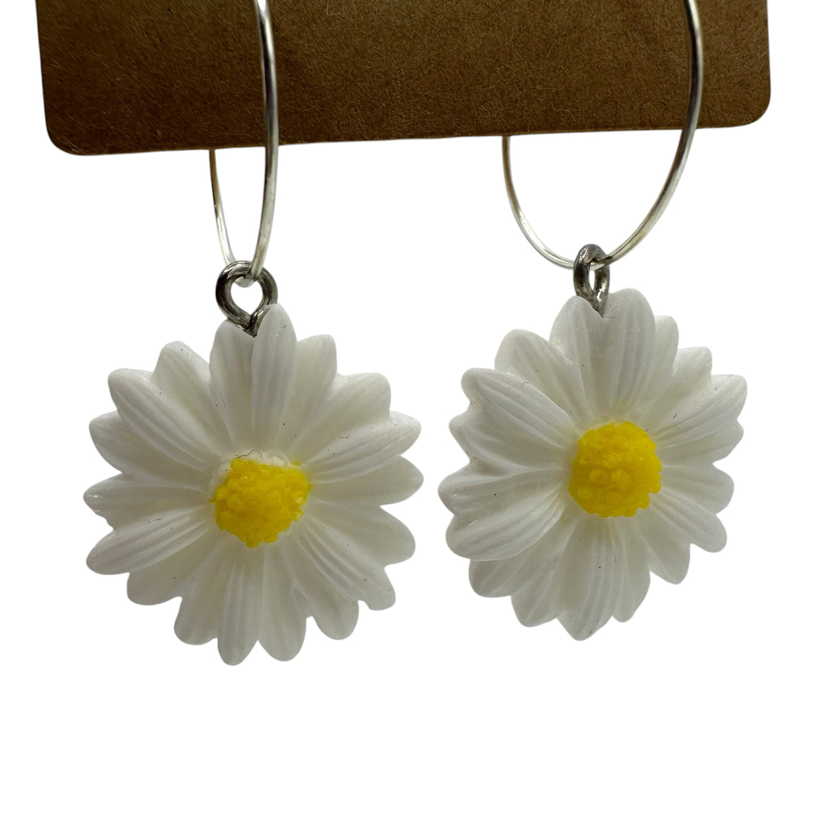 White Daisy Charm Earrings