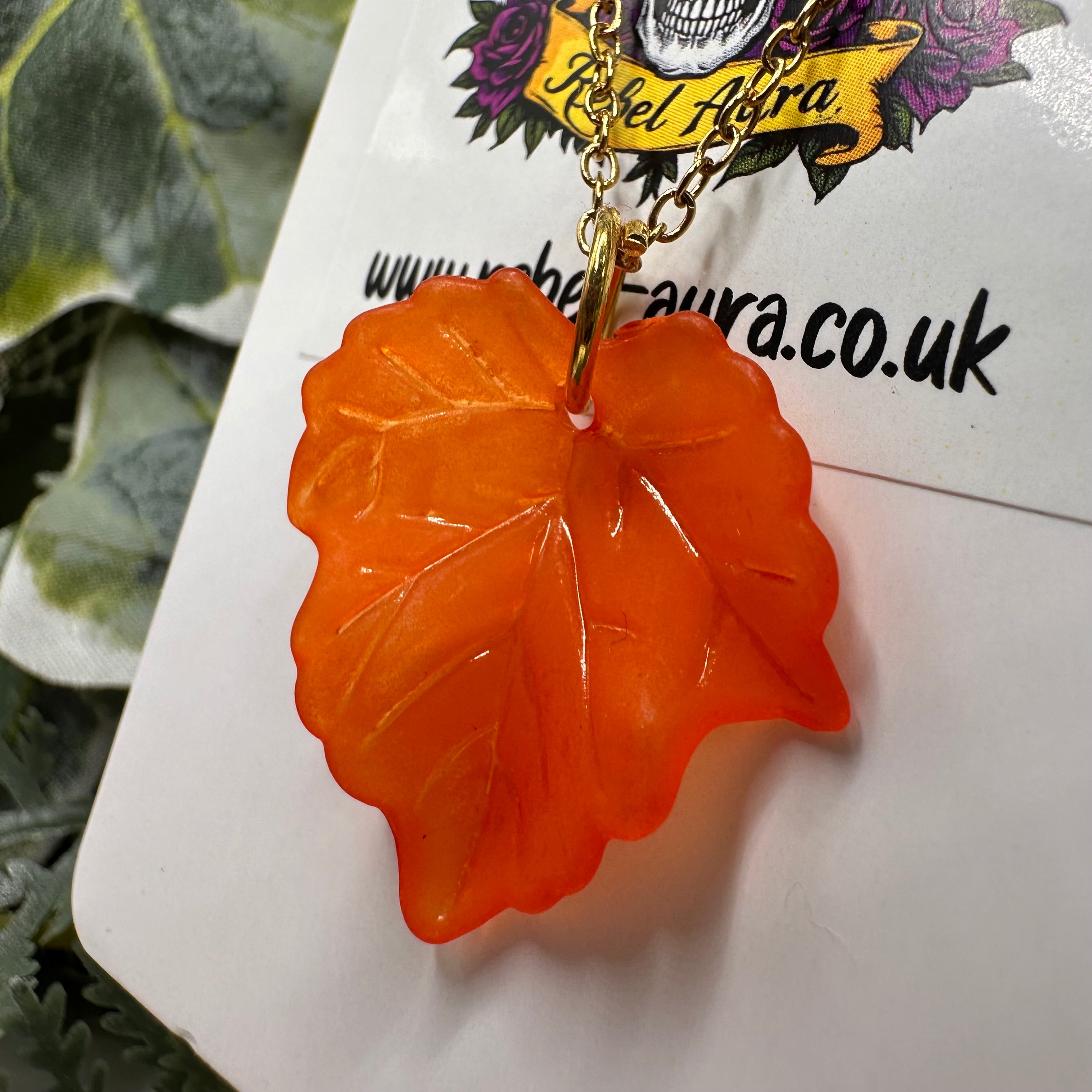 Orange Autumn Leaf Necklace