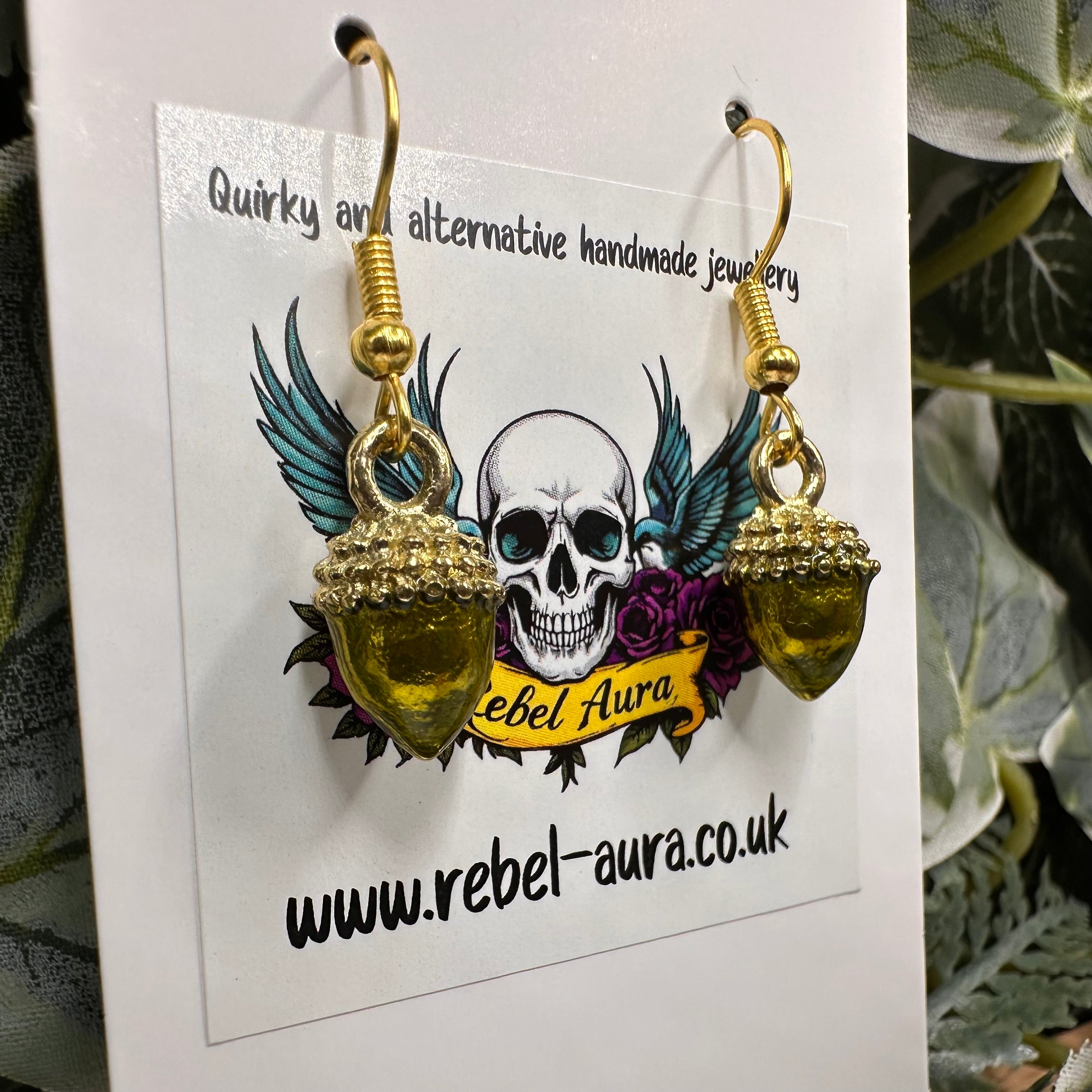 Green Acorn Charm Earrings