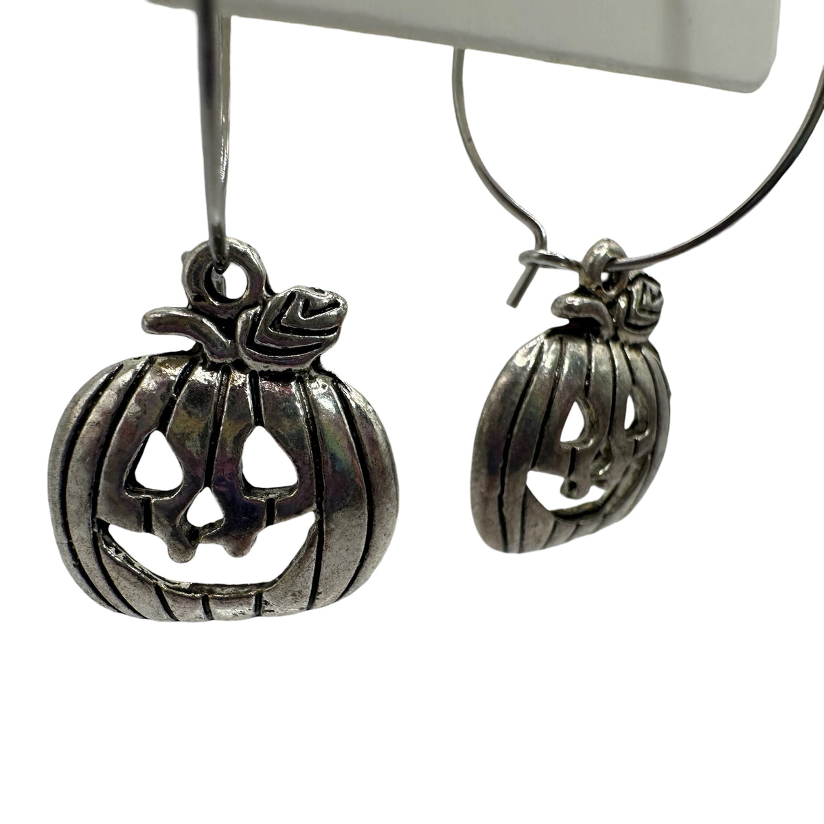 Silver Carved Pumpkin Charm Earrings