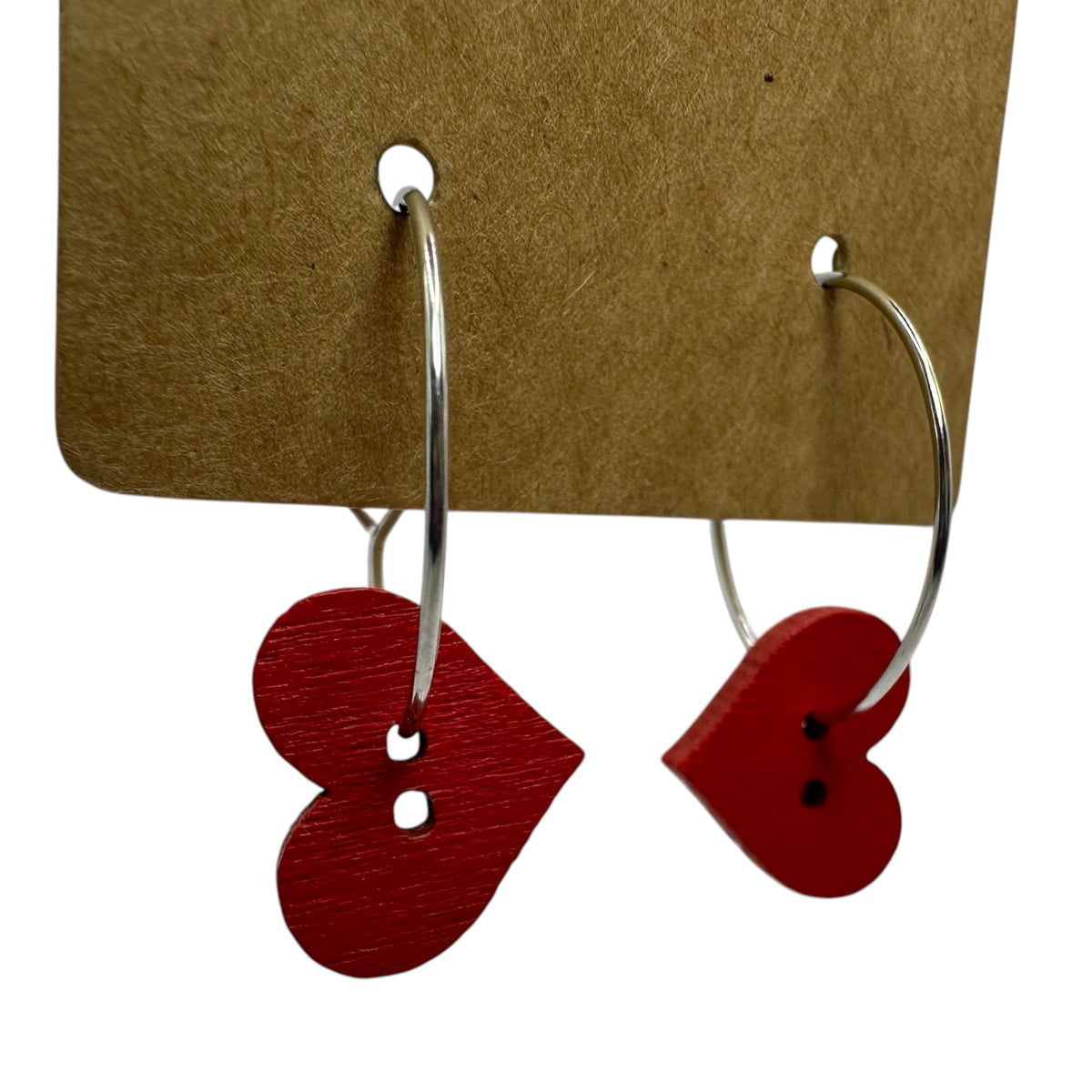 Red Heart Button Charm Earrings