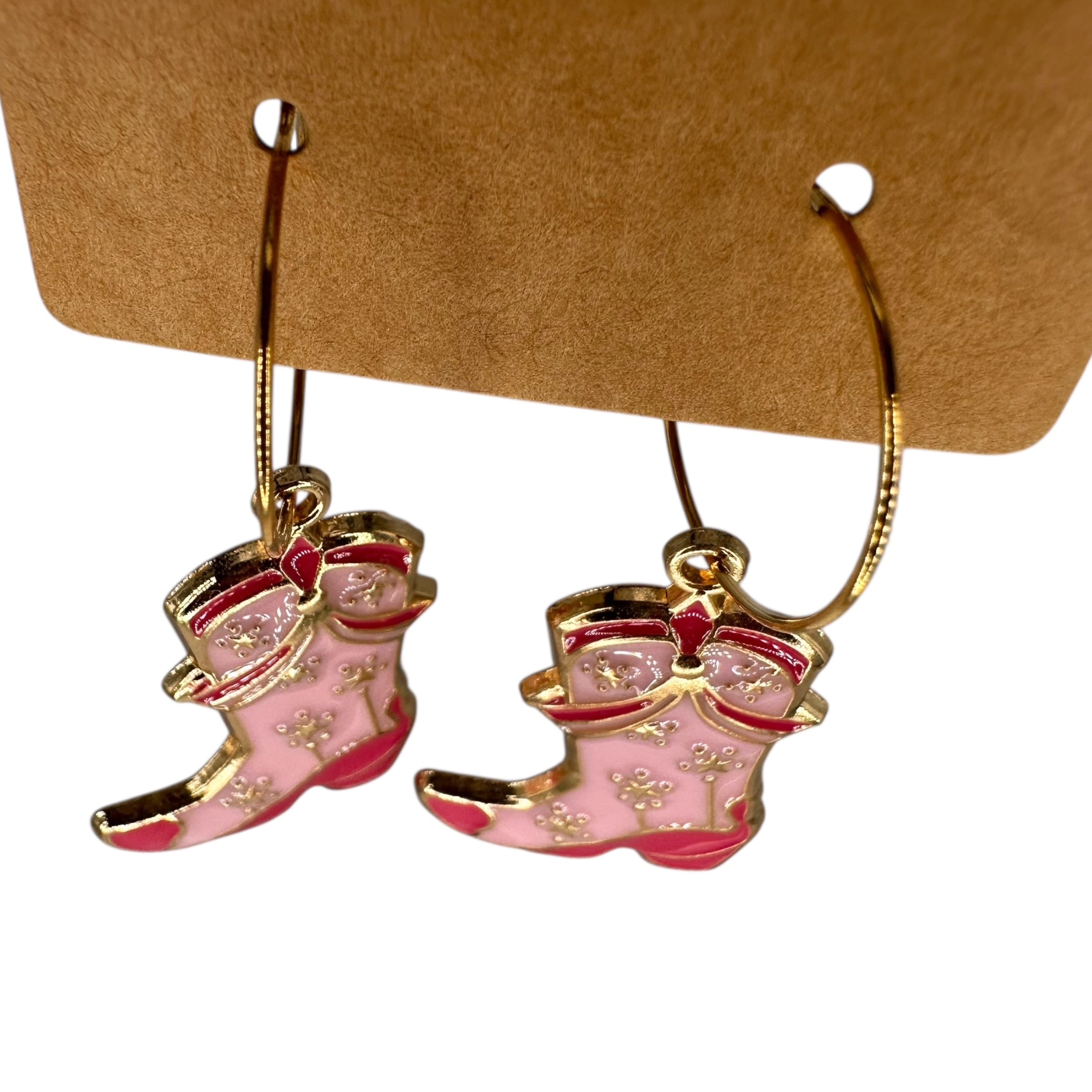 Pink Cowgirl Boot Charm Earrings