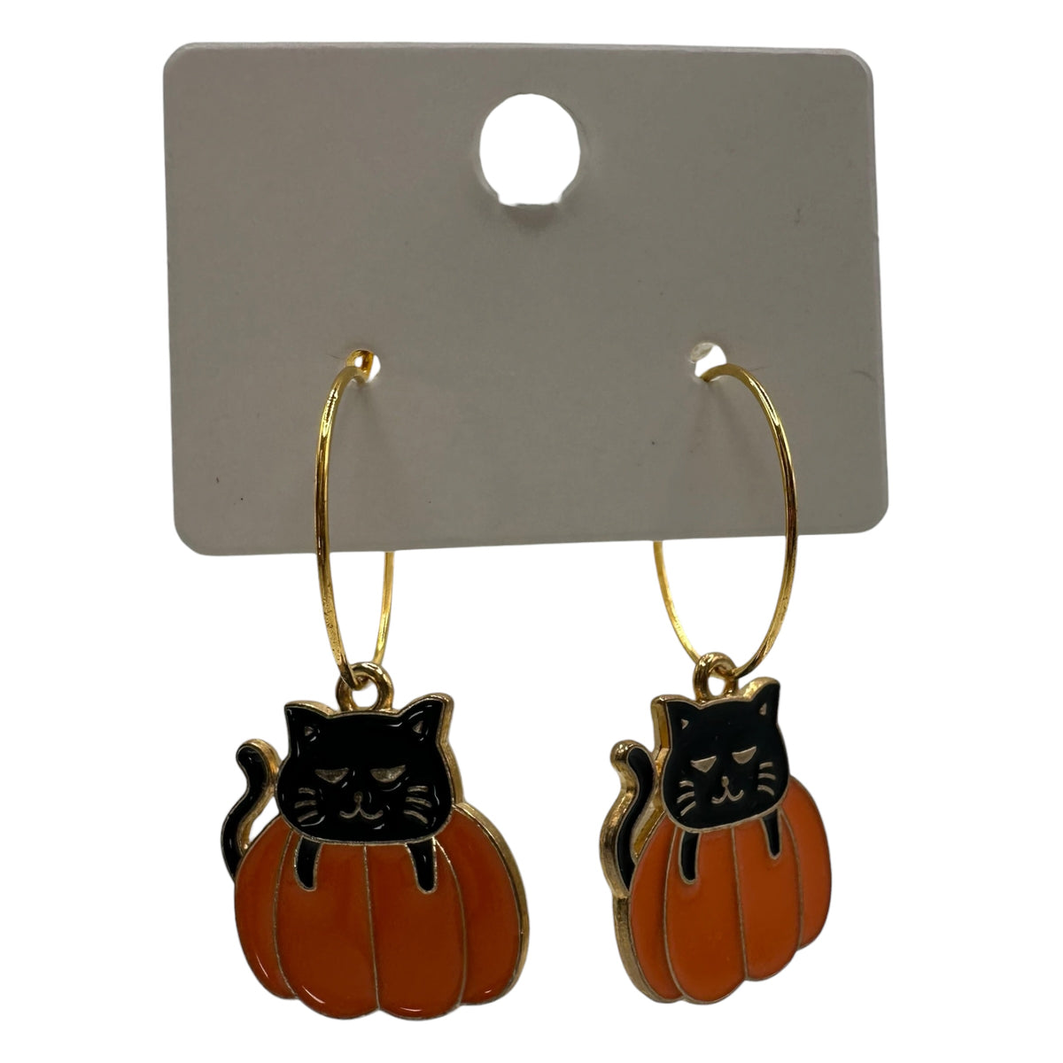 Black Cat in a Pumpkin Charm Earrings