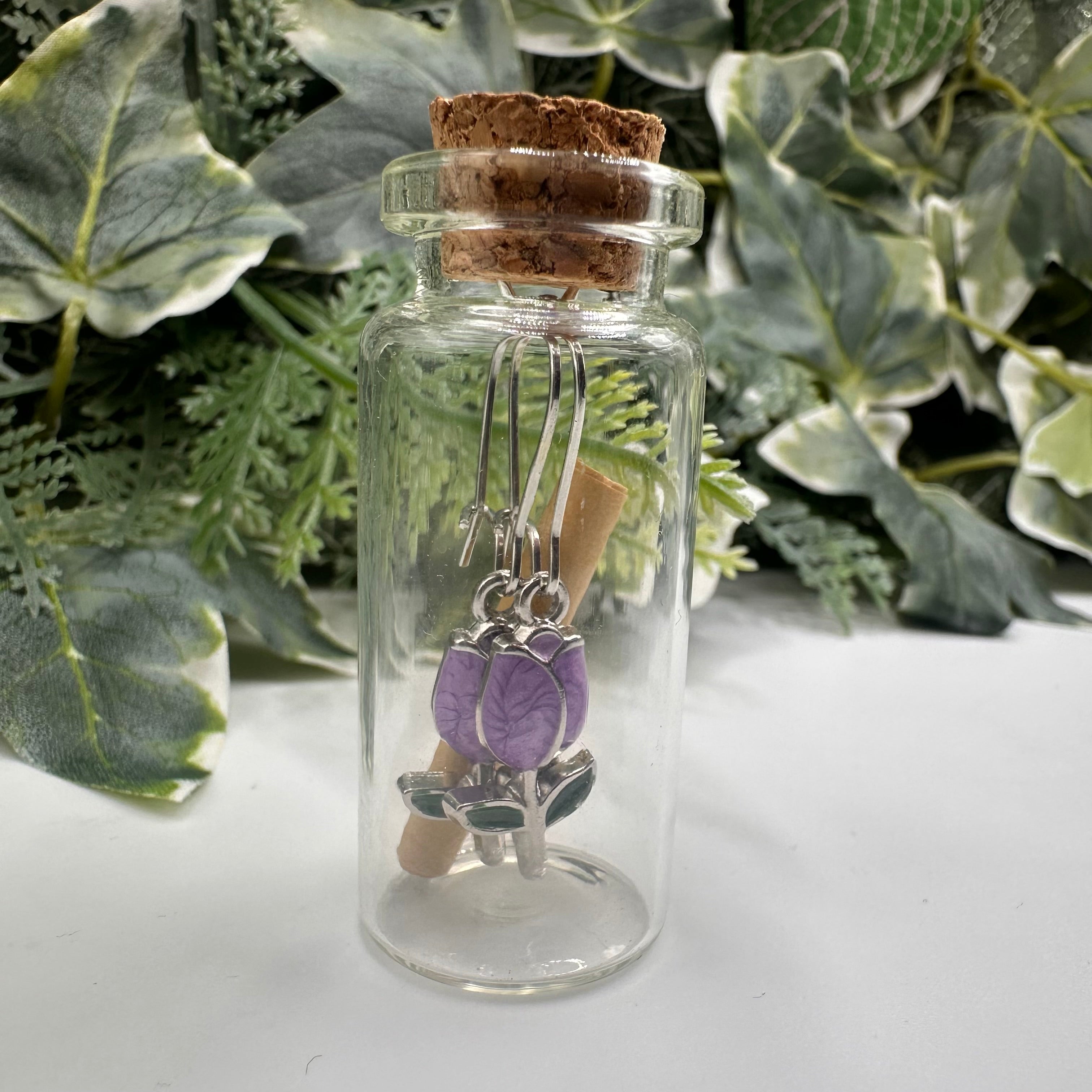 Purple Tulip Bottled Charm Earrings