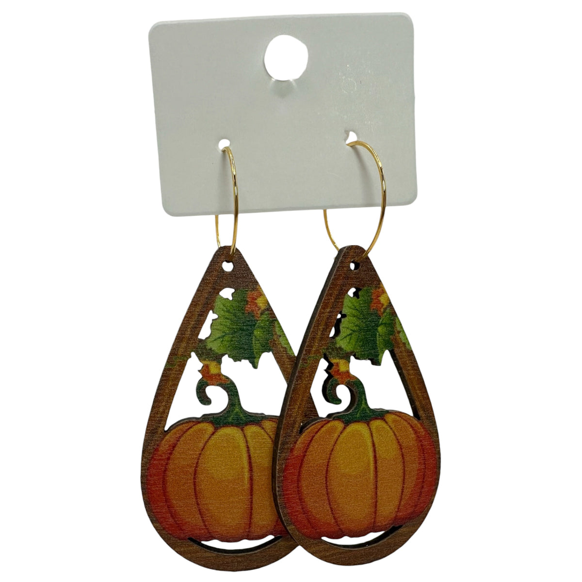 Pumpkin Vine Wooden Charm Earrings