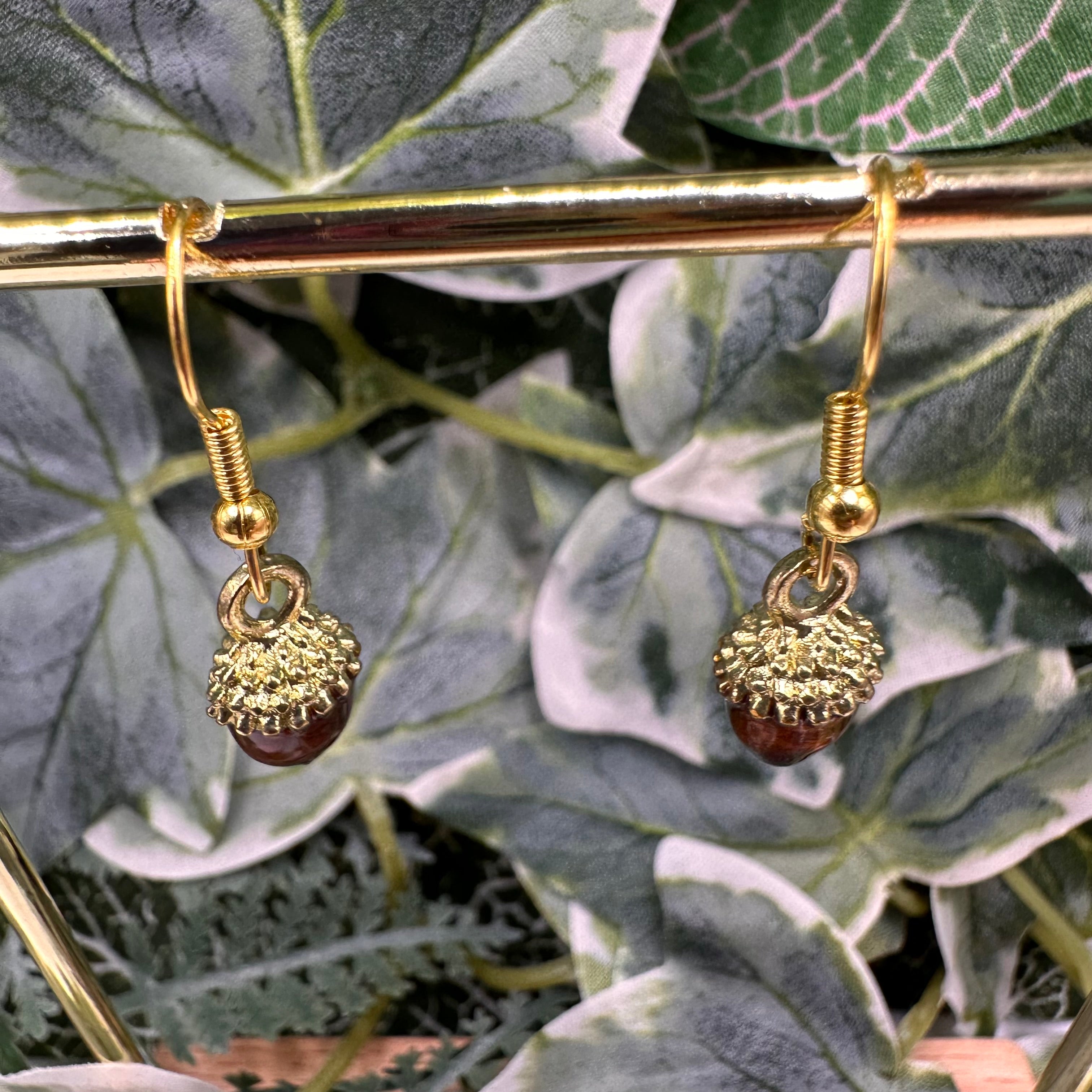 Brown Acorn Charm Earrings