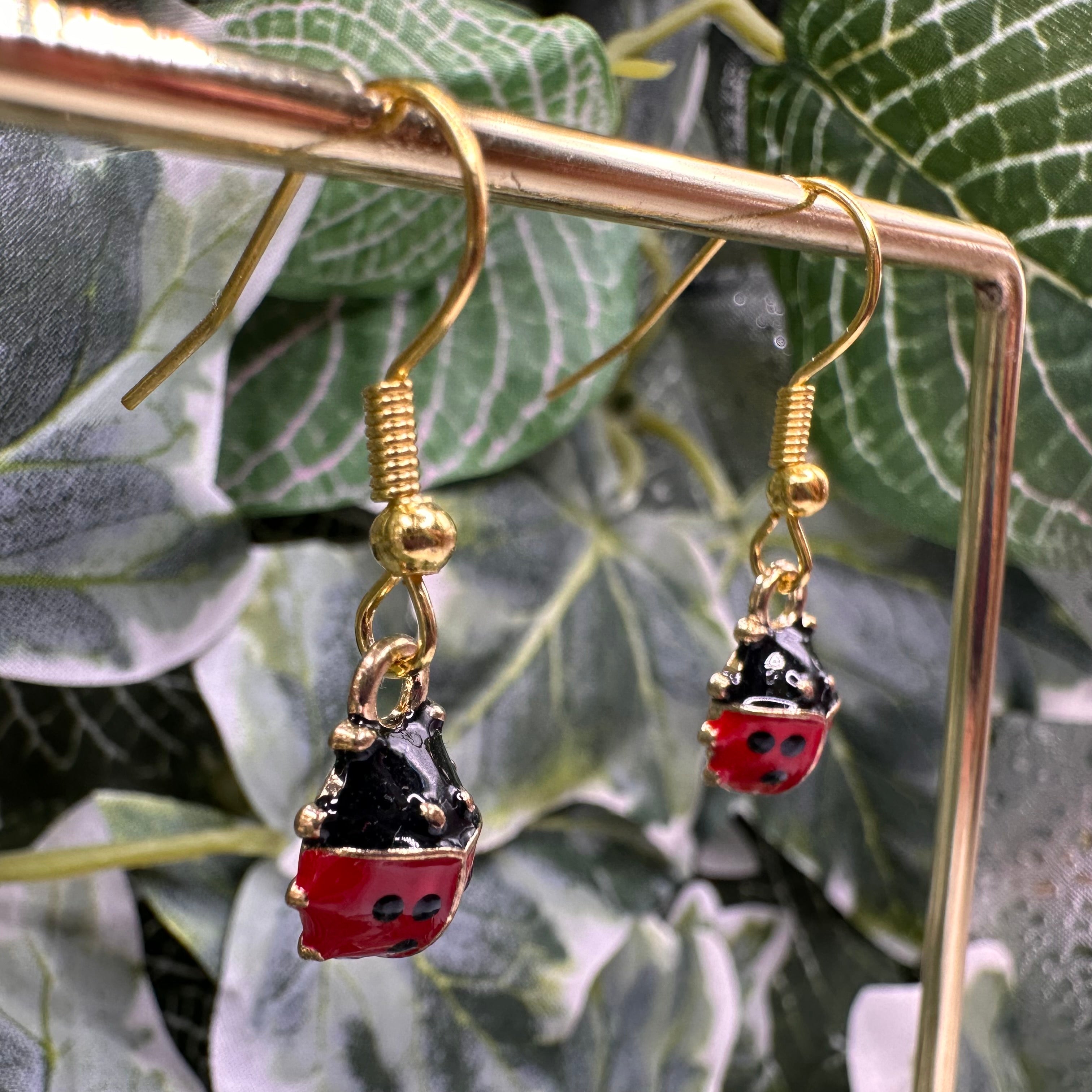 Gold Ladybird Charm Earrings