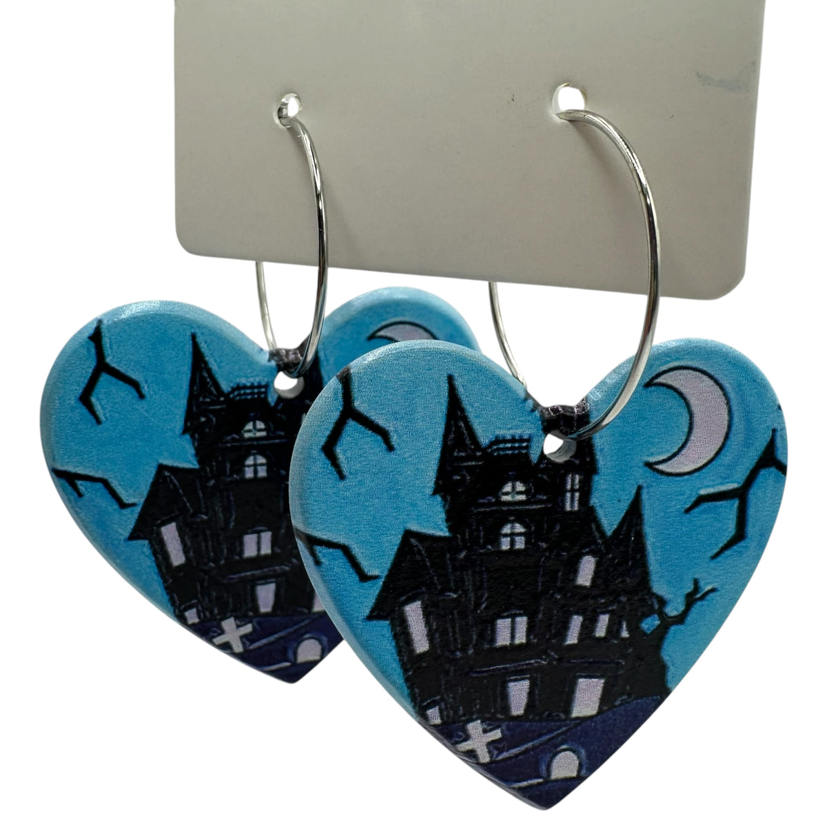 Haunted House Heart Charm Earrings