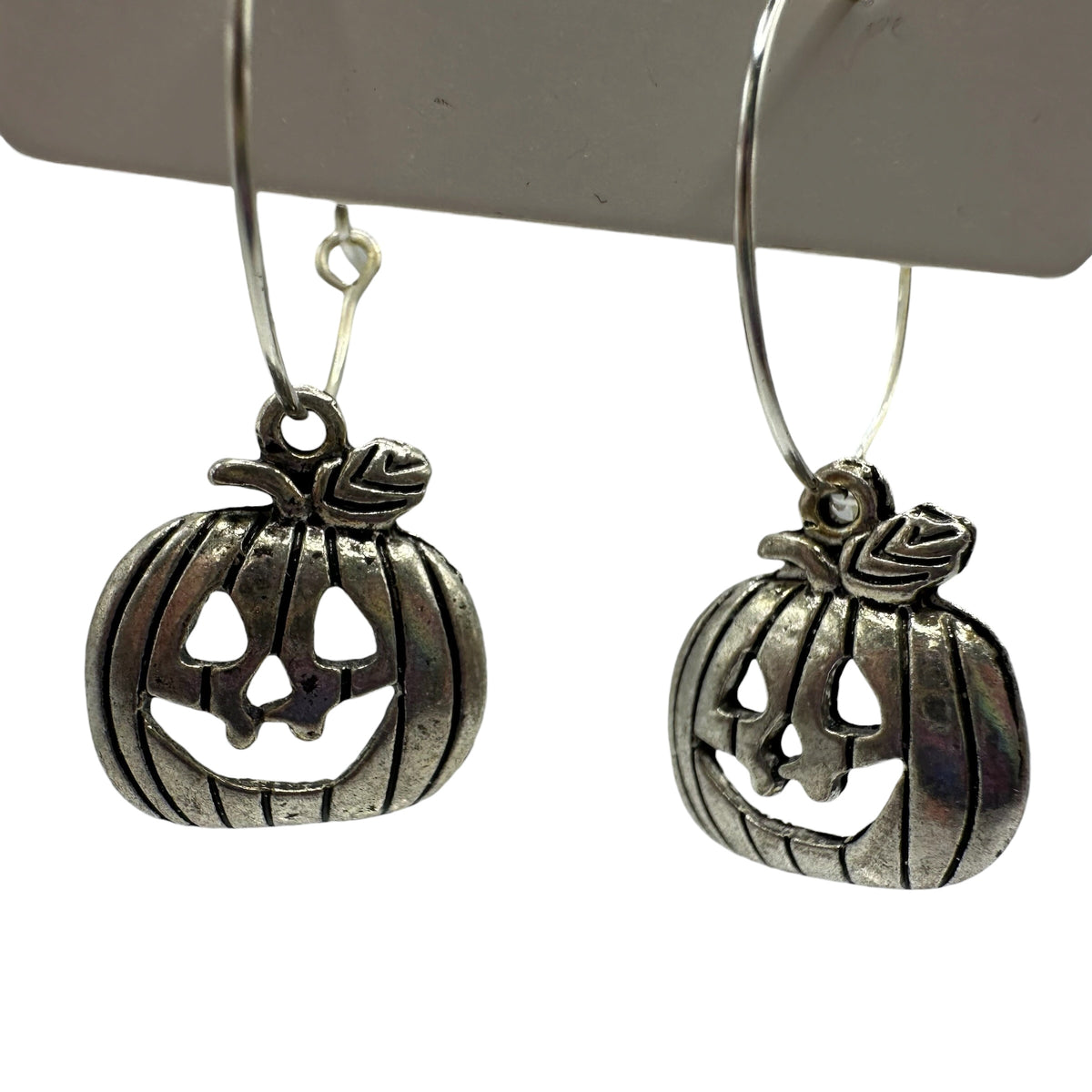 Silver Carved Pumpkin Charm Earrings