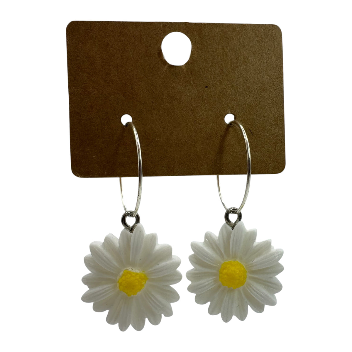 White Daisy Charm Earrings
