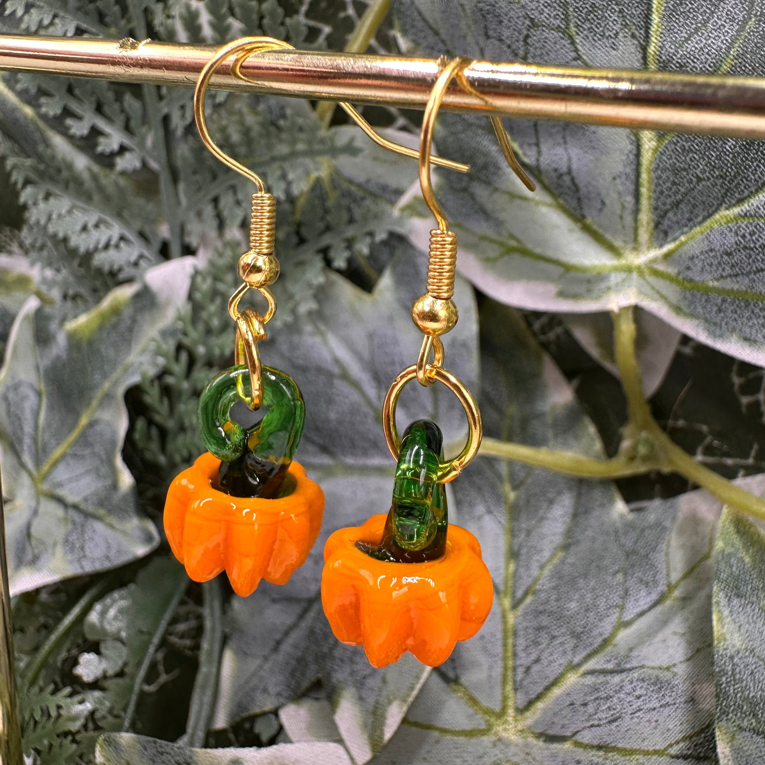 Glass Pumpkin Charm Earrings