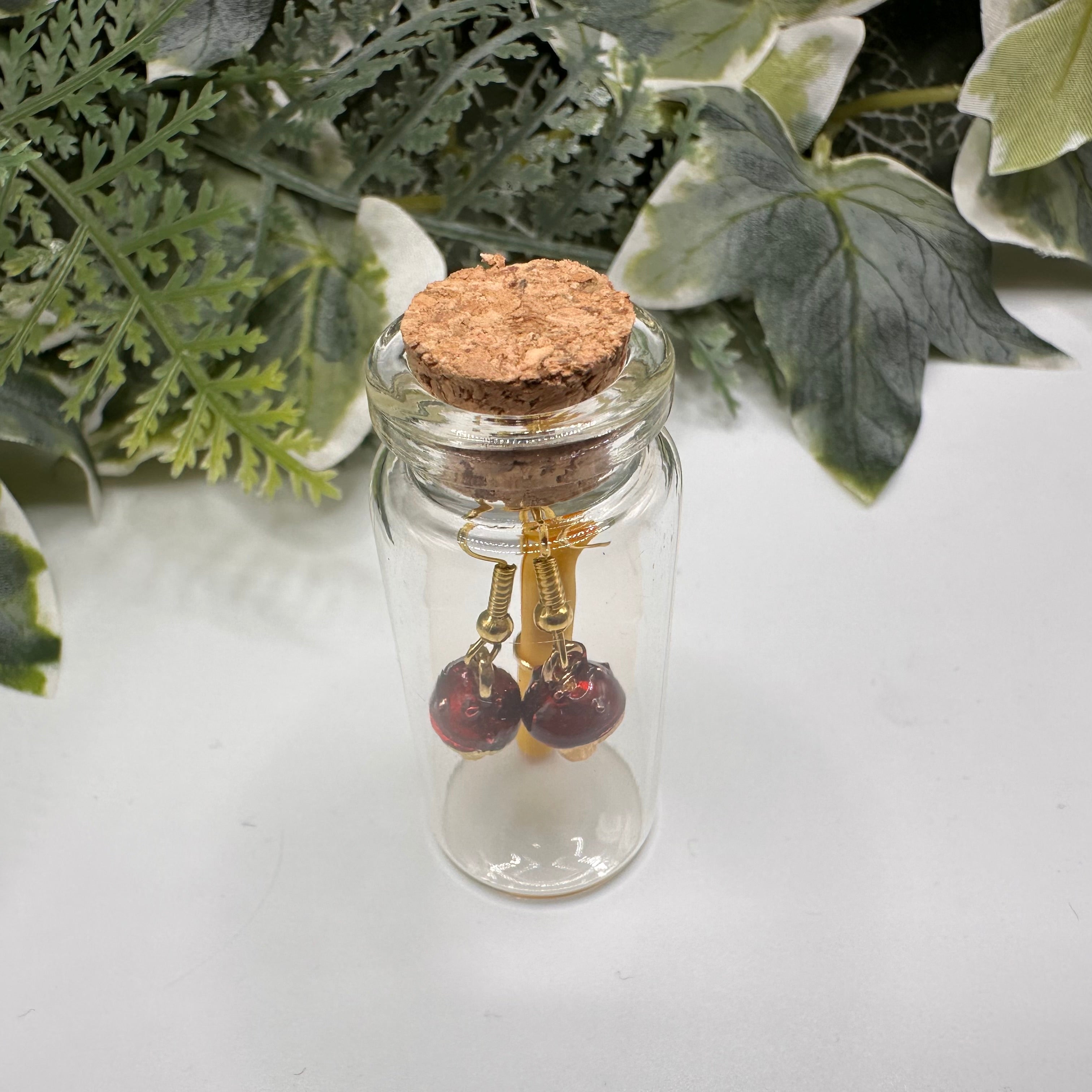 Red Toadstool Bottled Charm Earrings - Gift Boxed