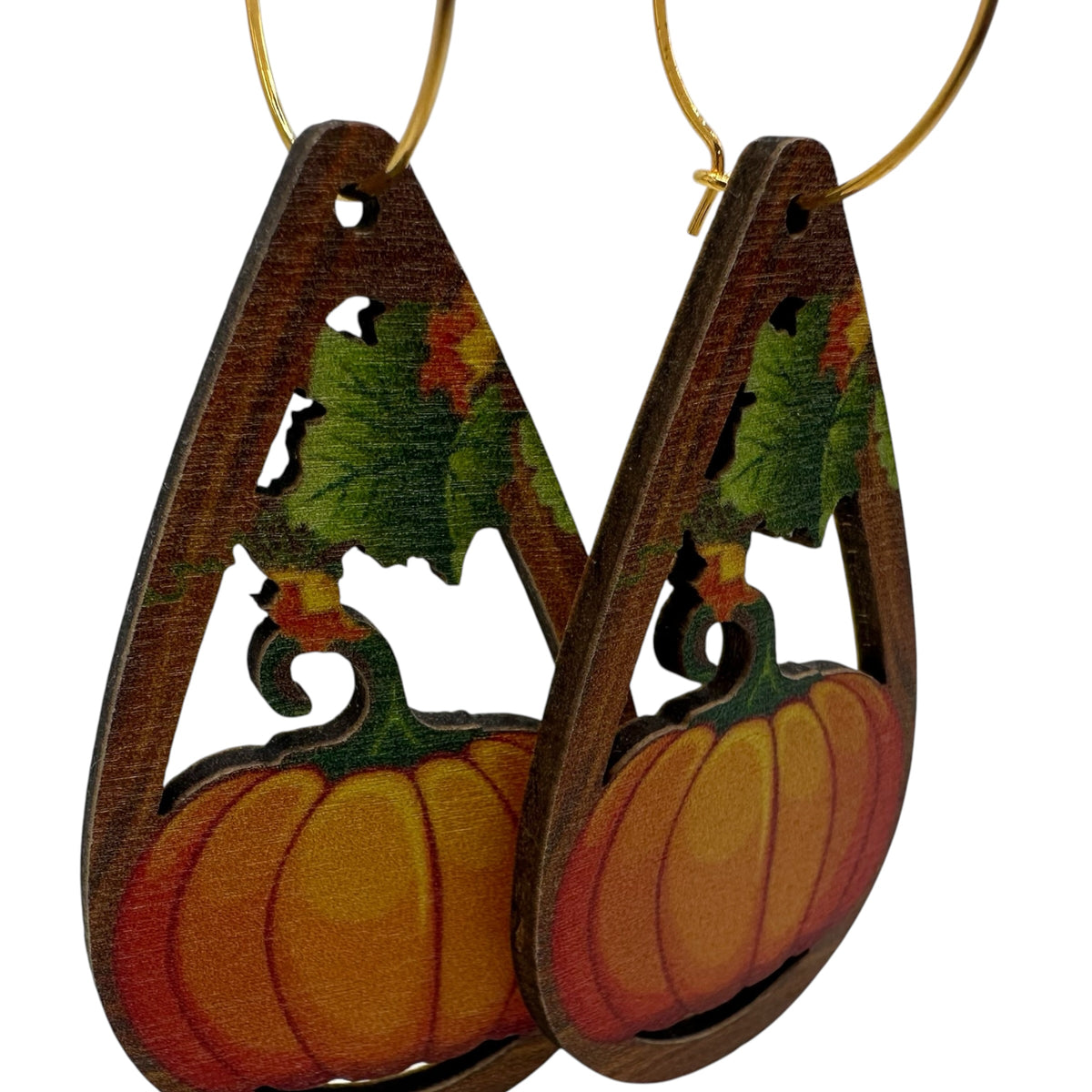 Pumpkin Vine Wooden Charm Earrings